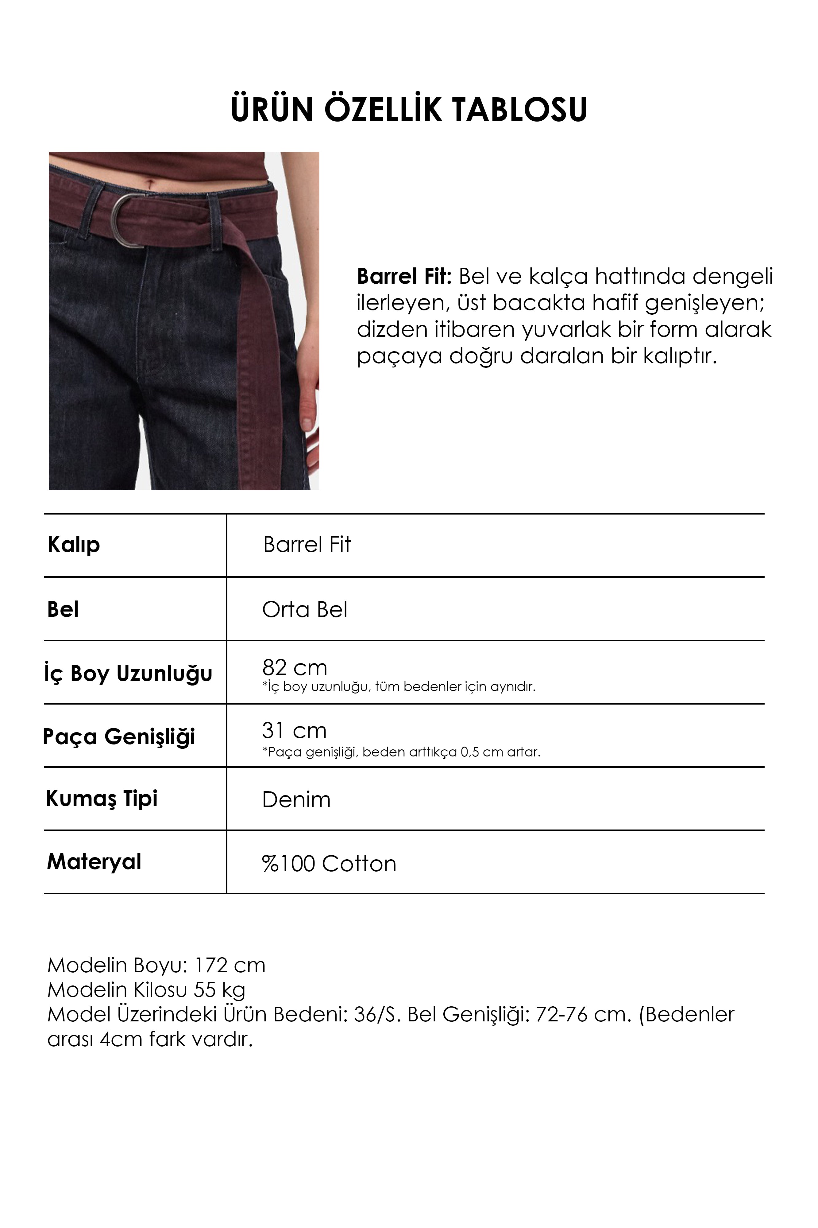 Kadın İndigo Selvedge 7s6-50 Barrel Fit Kemer Detaylı Tasarım Denim Jean