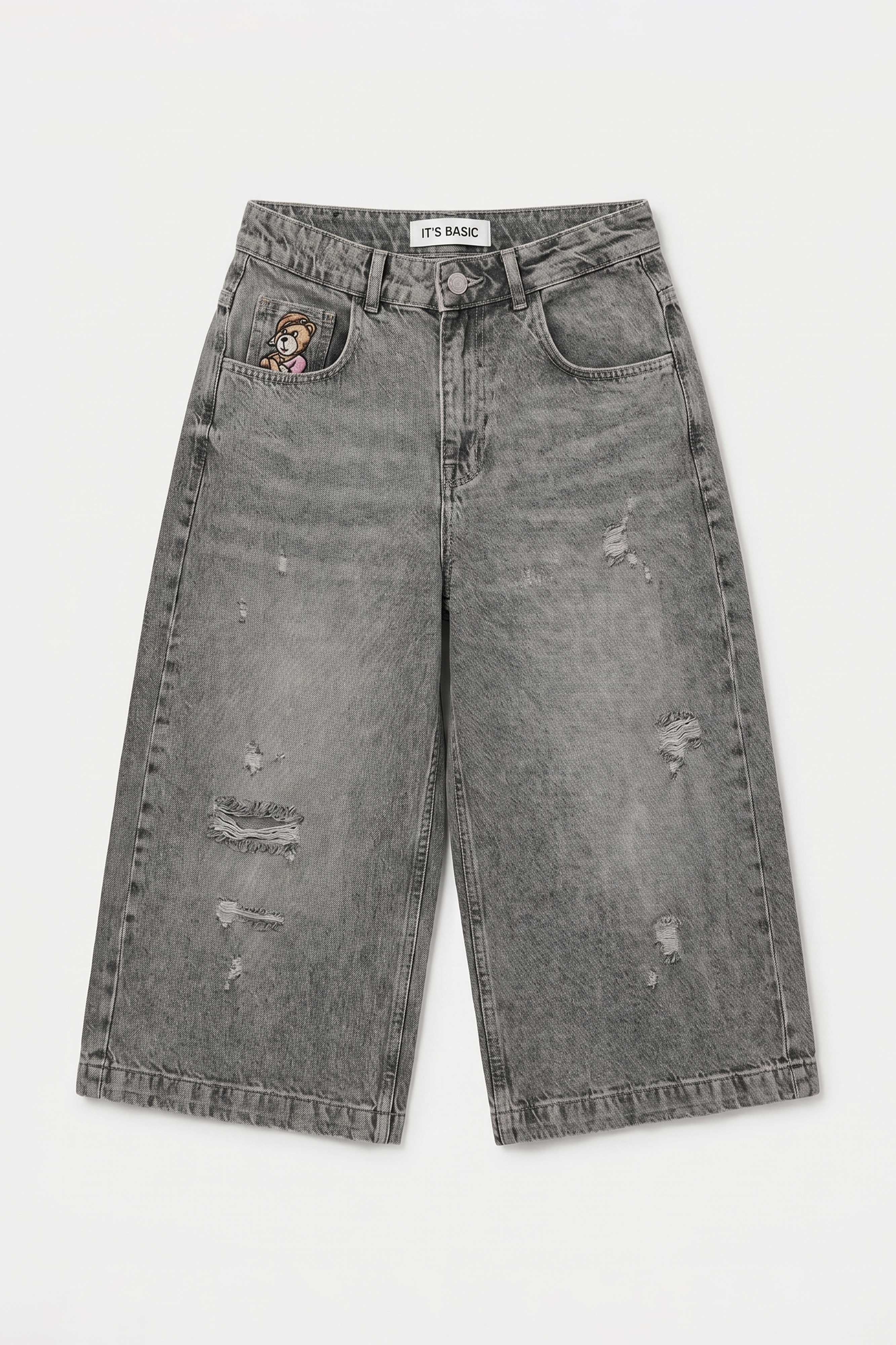 Kadın Füme 12s6-13 Baggy Fit Maxi Denim Tasarım Bermuda Şort
