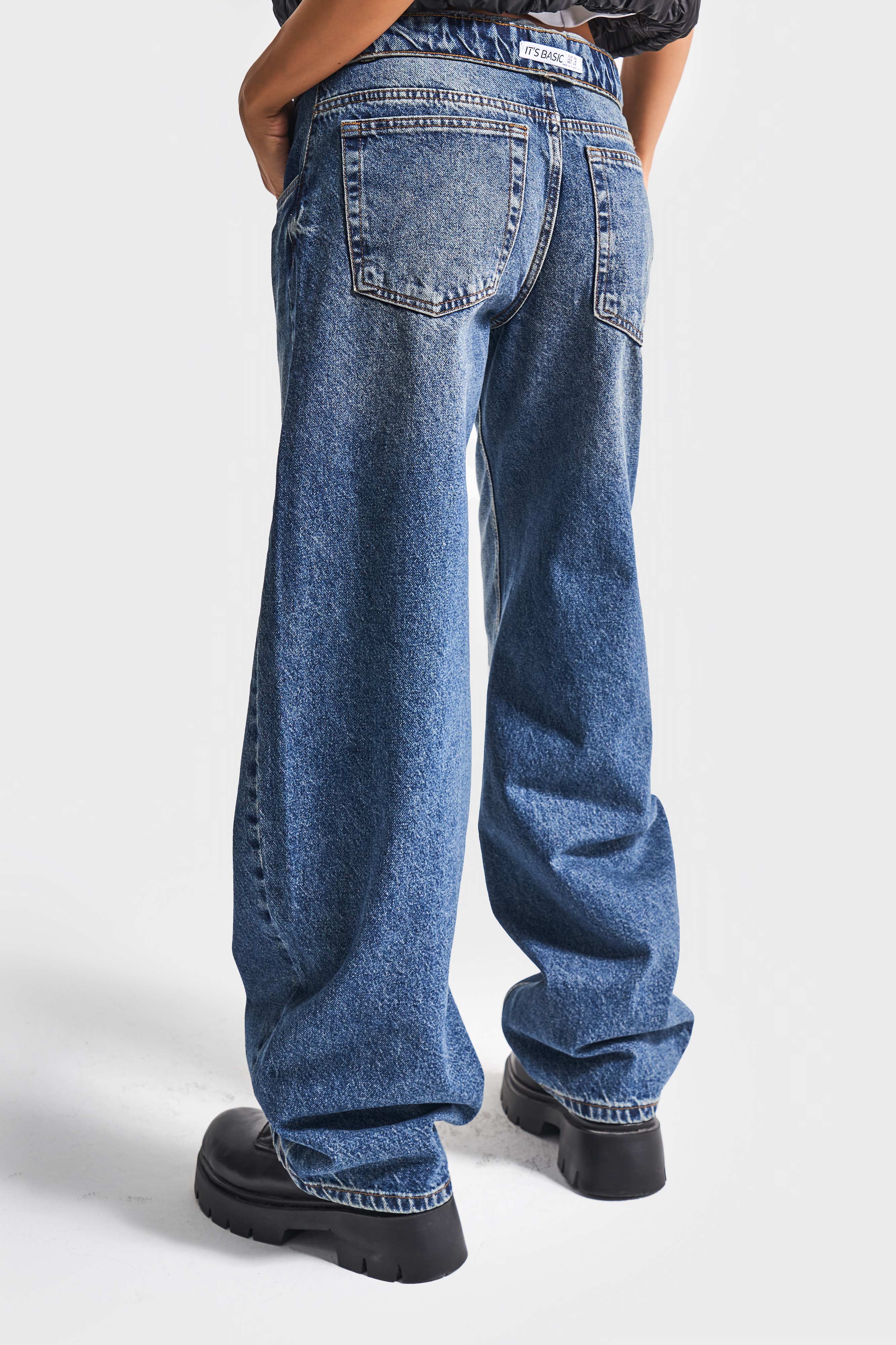 Kadın Kot Rengi 2w5-32 Baggy Balon Fit Kemer Detaylı İç Boy 81cm Tasarım Denim Jean