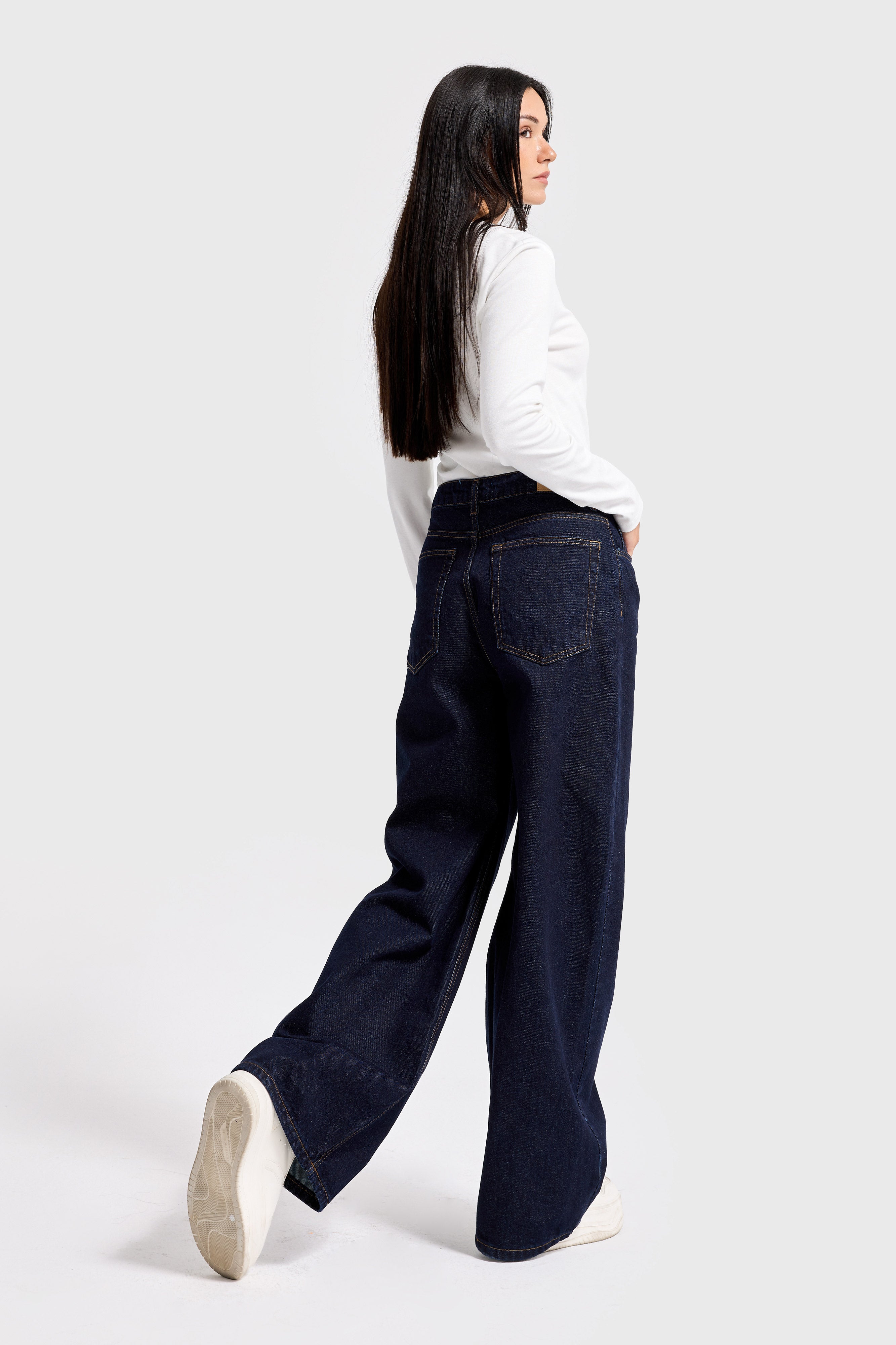 Kadın İndigo Renk 7w5-50 Palazzo Baggy Fit %100 Koton İç Boy 83cm Denim Jean