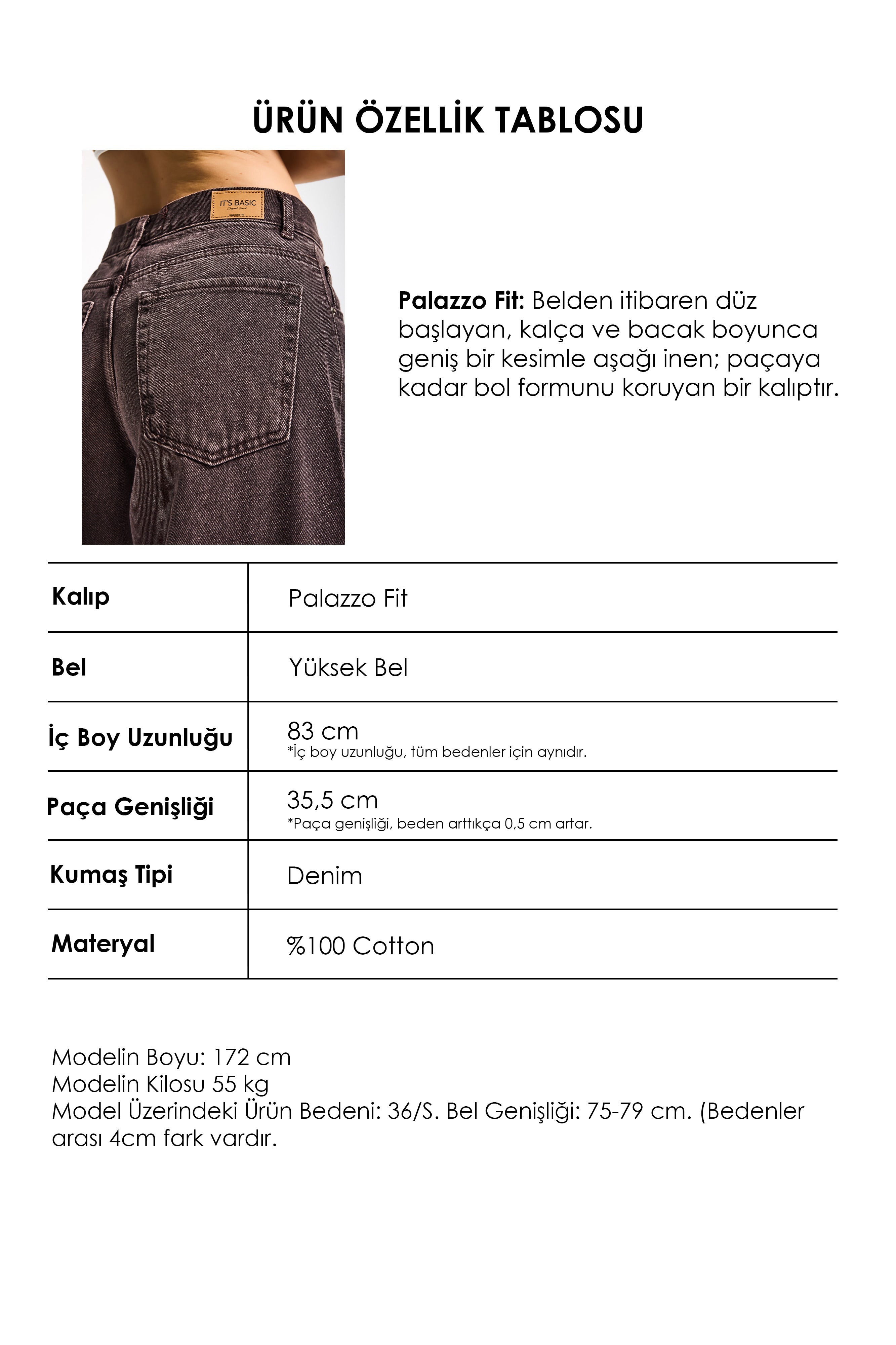 Kadın Taşlanmış Kahve Renk 4w5-16 Palazzo Fit %100 Koton İç Boy 80cm Denim Jean