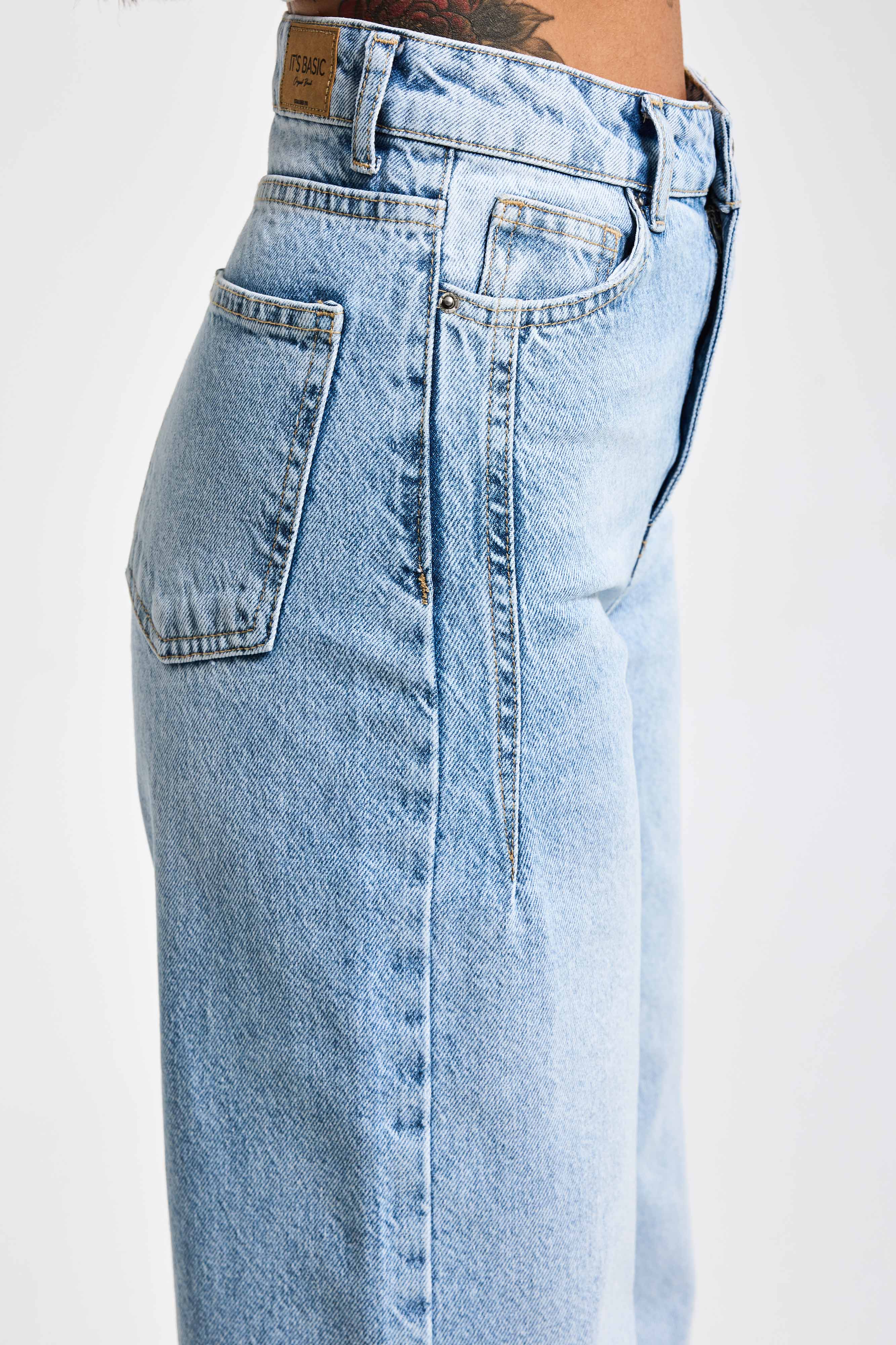 Kadın Kot Rengi Olea 4S5-3 %100 Koton Straight Wide Leg Fit Denim Jean