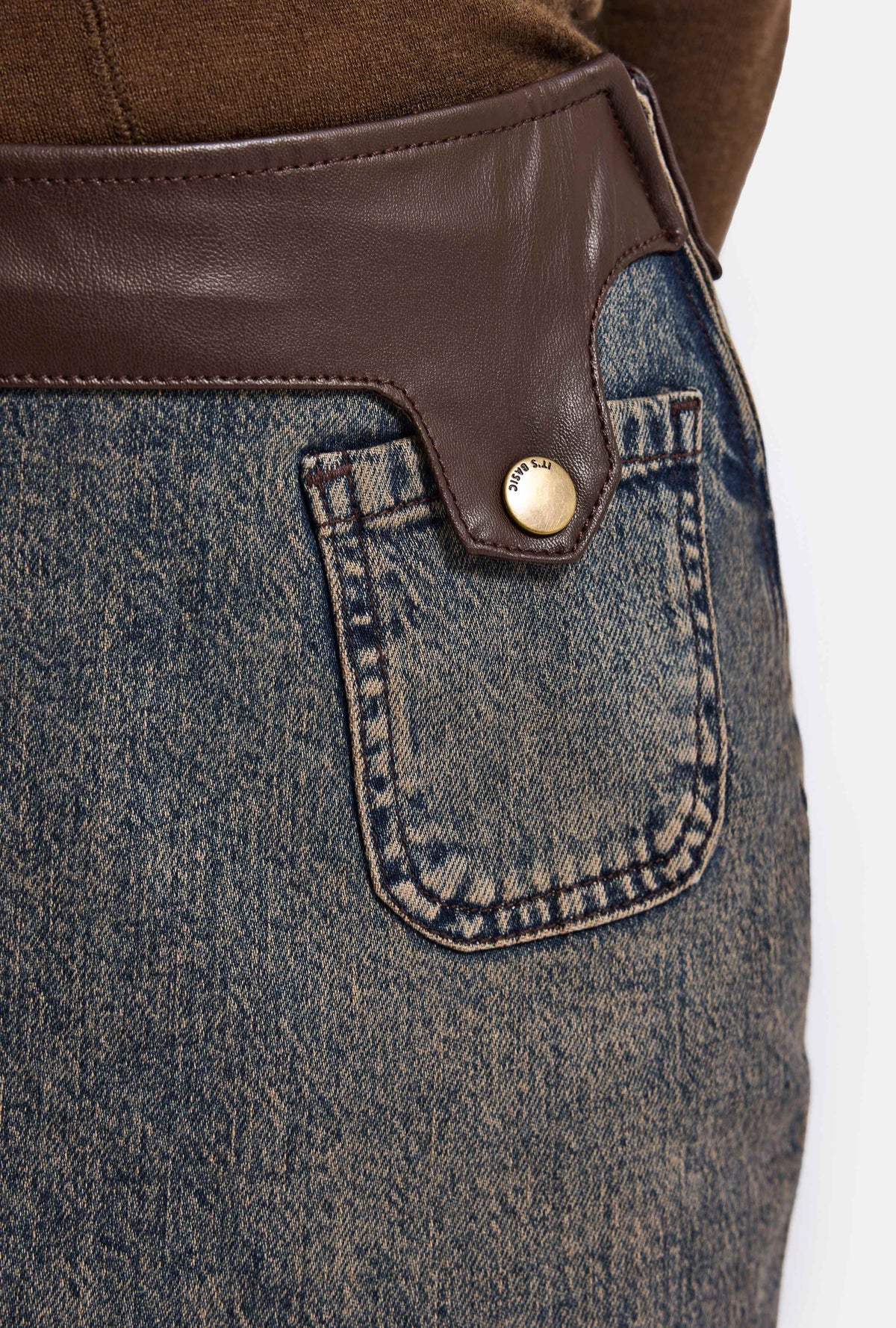 Kadın Koyu Kot 2w6-8 Straight Deri Detaylı Esnek Kumaş Tasarım Mini Denim Etek