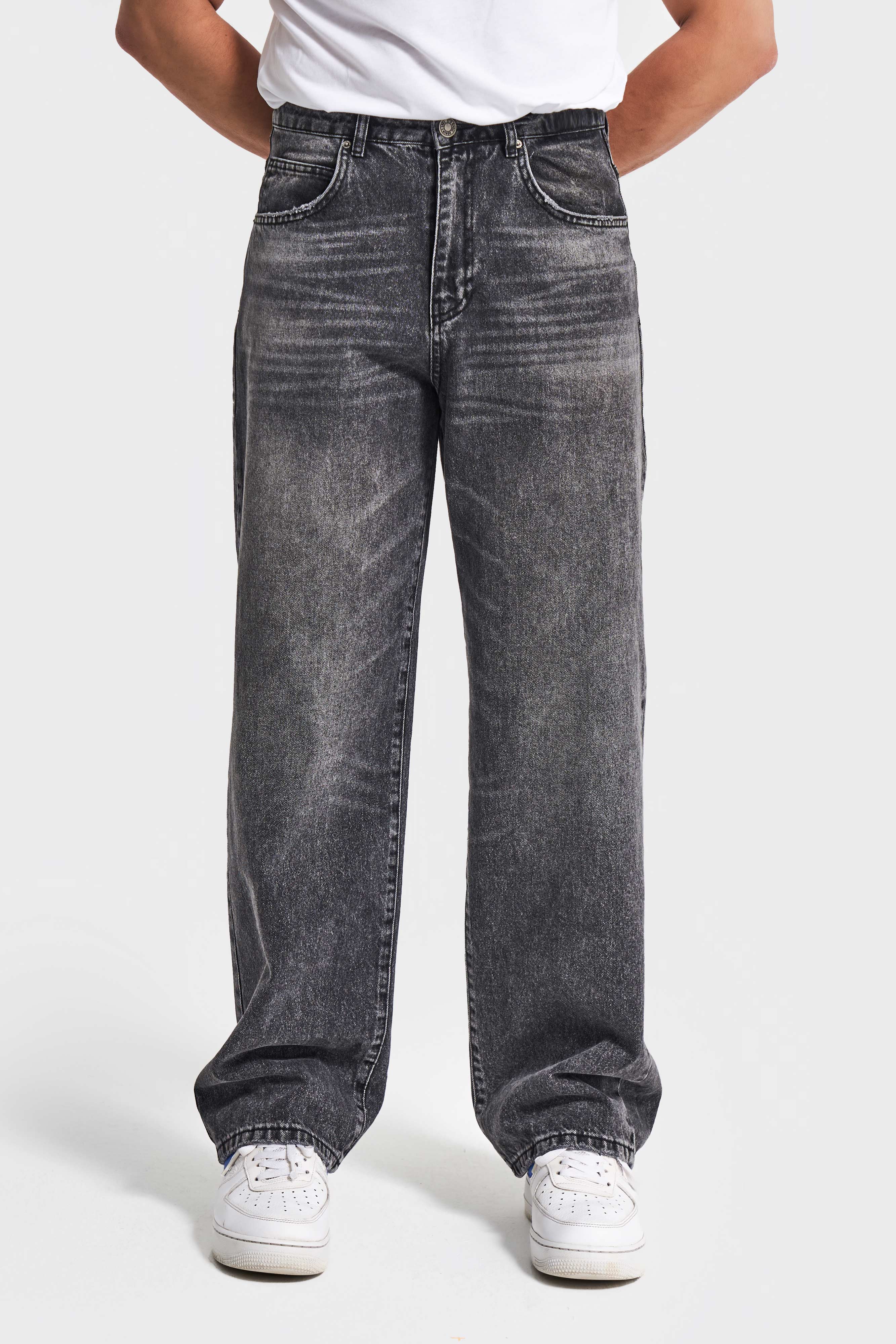 Erkek Koyu Füme Renk 4w5-14 TT25 Relaxed Baggy Fit İç Boy 80cm Rahat Kesim %100 Koton Denim Jean