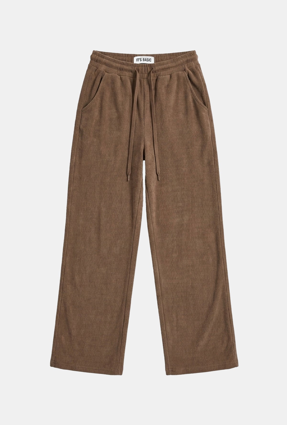 Women's Pastel Coffee Ribbed Knit Flexible Velvet Fabric Pants w5-82