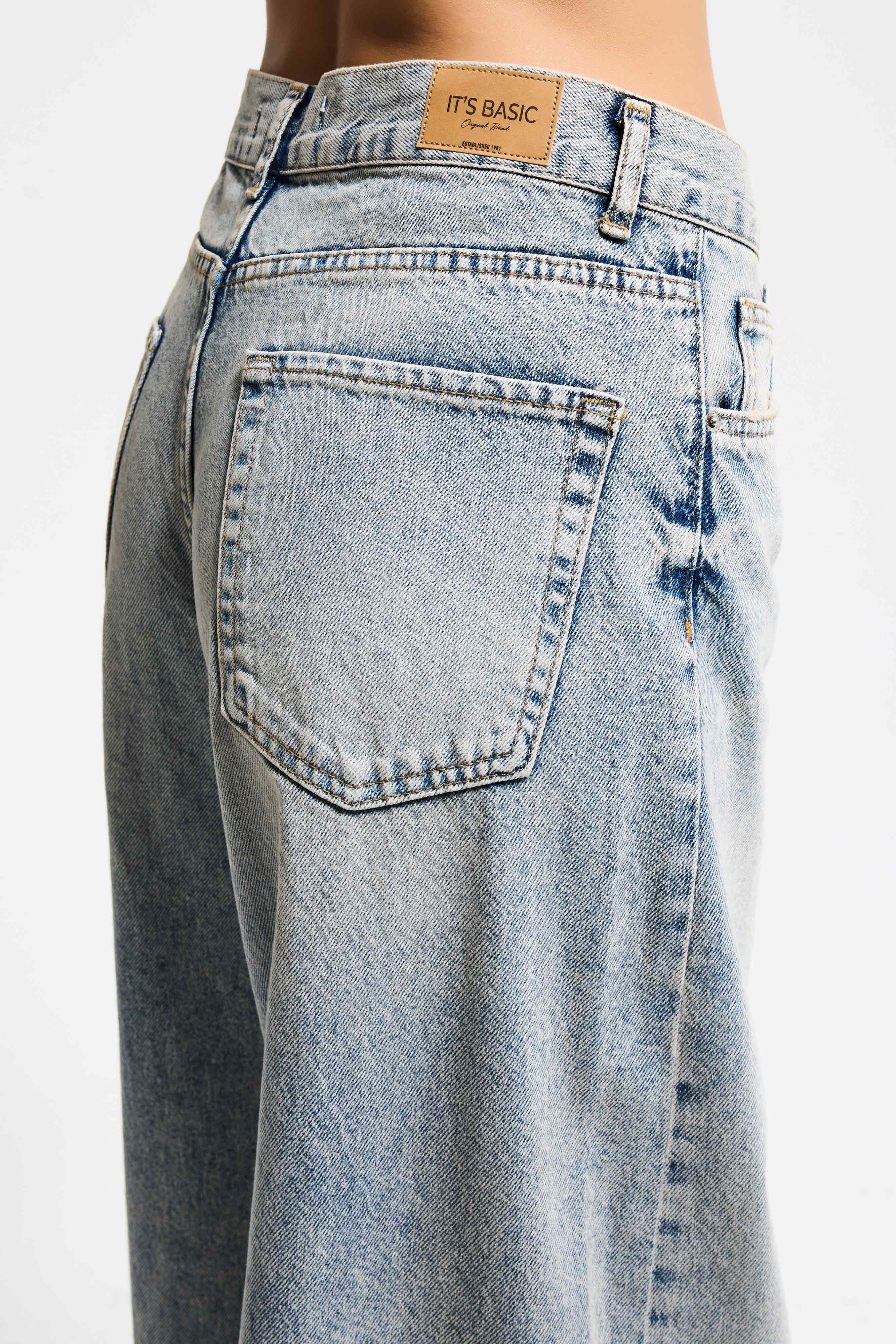 Kadın T.Kot Rengi Hera 4s6-67 Palazzo Fit %100 Koton Orta Bel Denim Jean