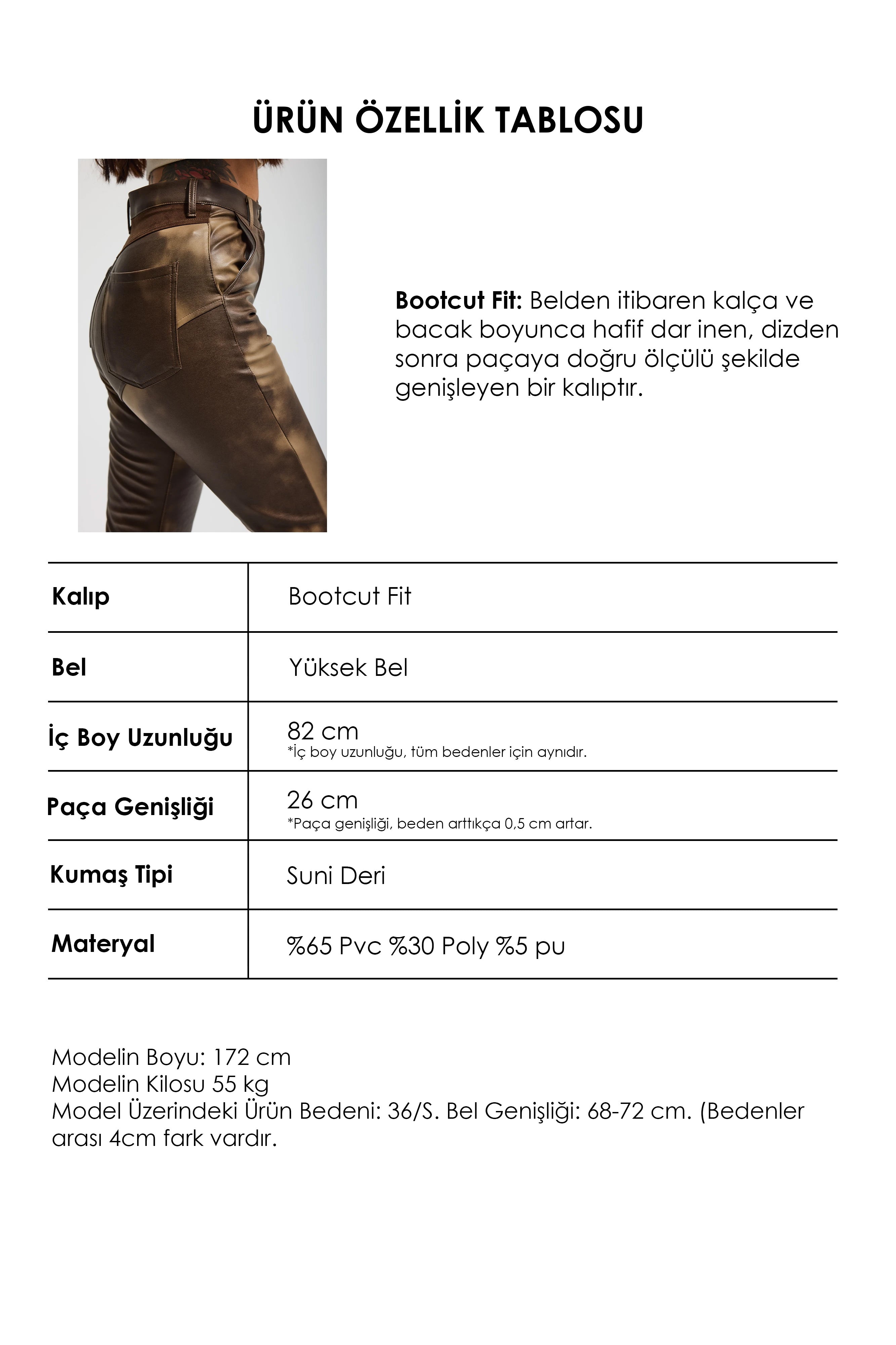 Kadın Batik Renk w5-16 Flare Fit Özel Renk Tasarım Deri Pantolon