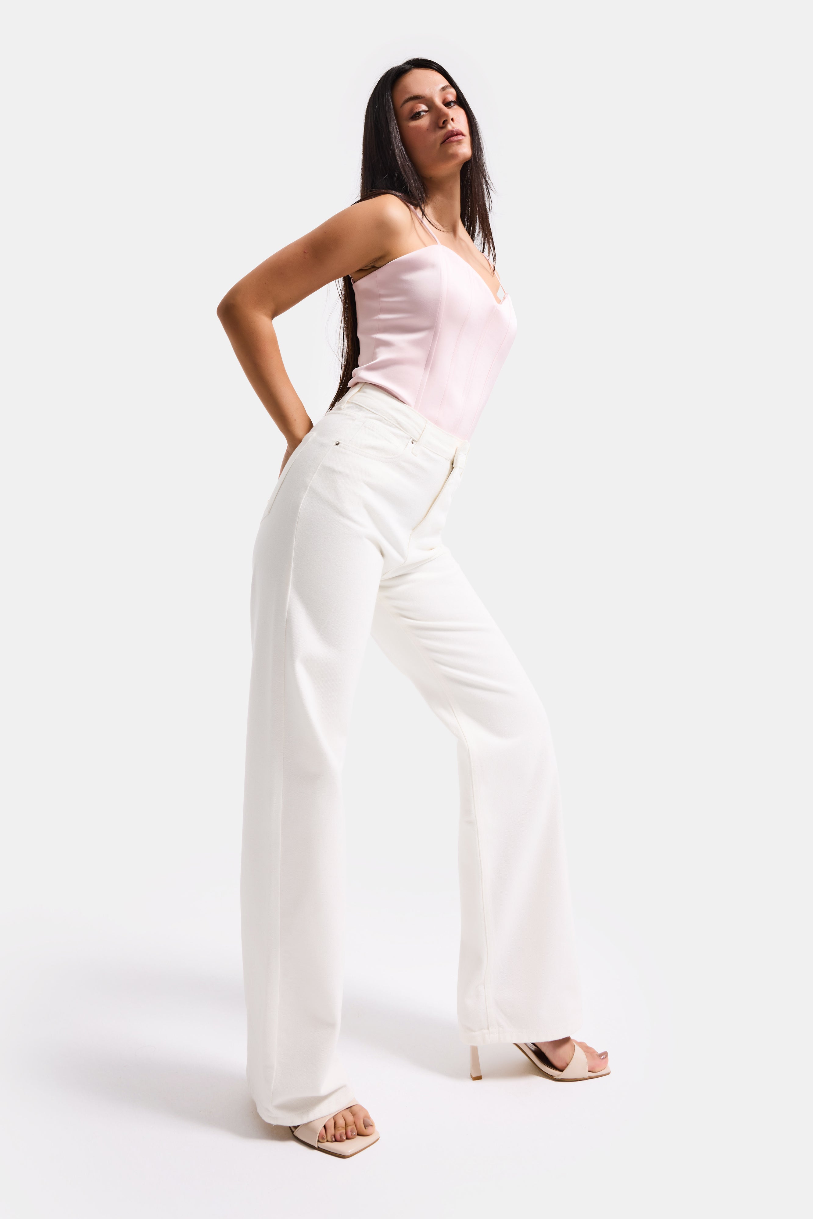 Kadın Kırık Beyaz Doris 7s6-101 Straight Fit Yüksek Bel %100 Koton Denim Jean