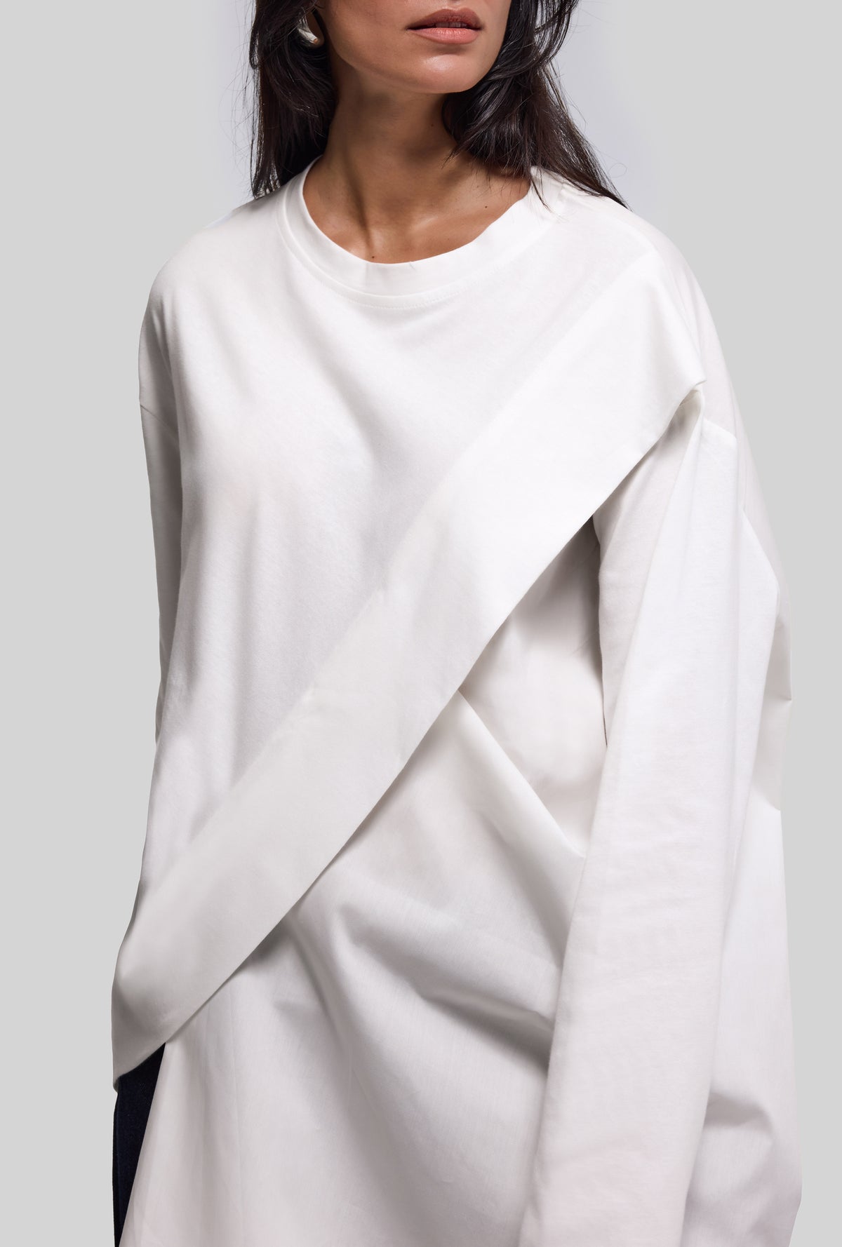 Kadın Beyaz w5 Oversize Çift Parça Tasarım Gömlek Sweatshirt