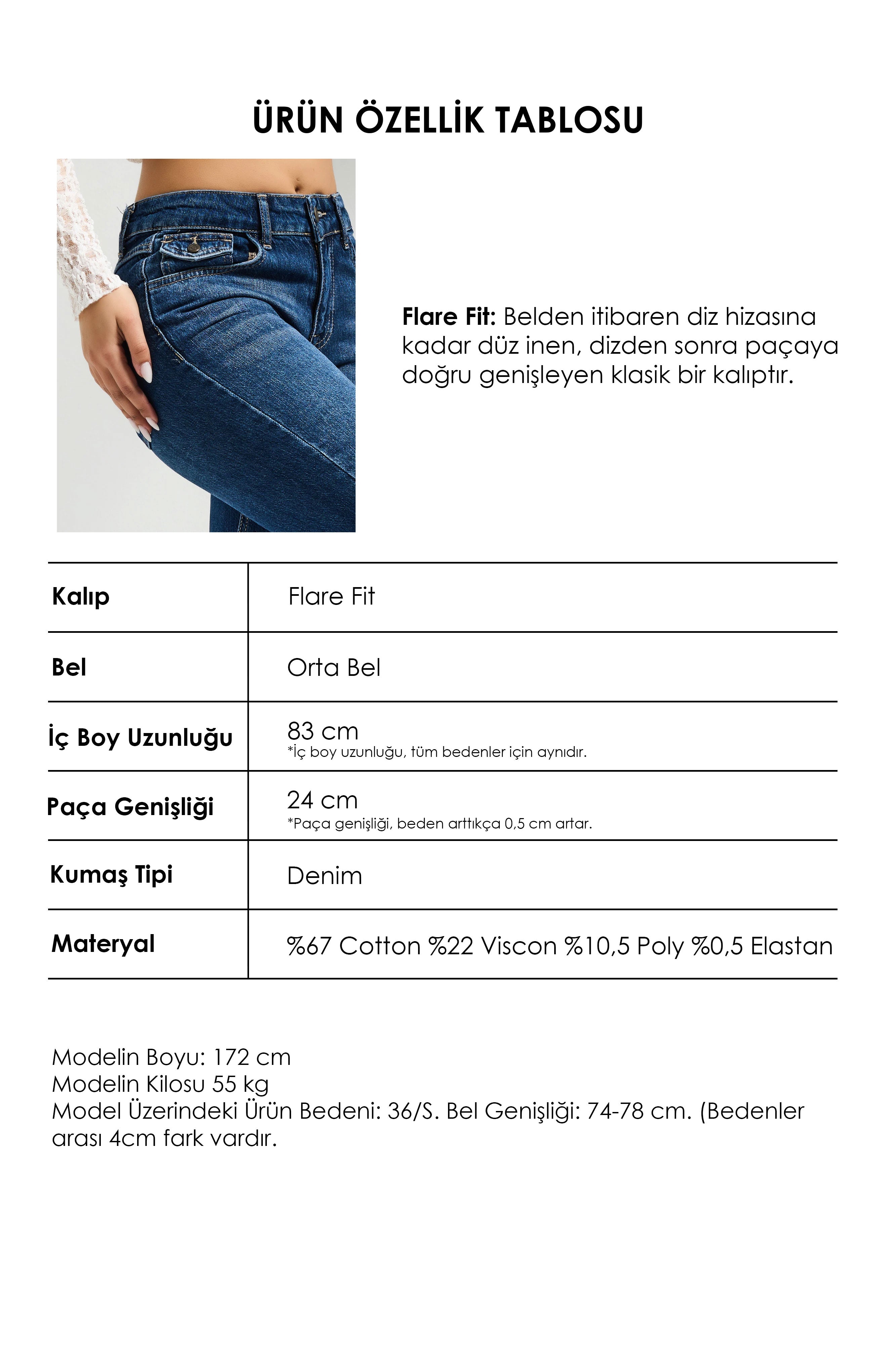 Women's Blue 2w5-5 SLN05 Midrise Flare Fit Stretch Fabric Inseam 83cm Denim Jeans