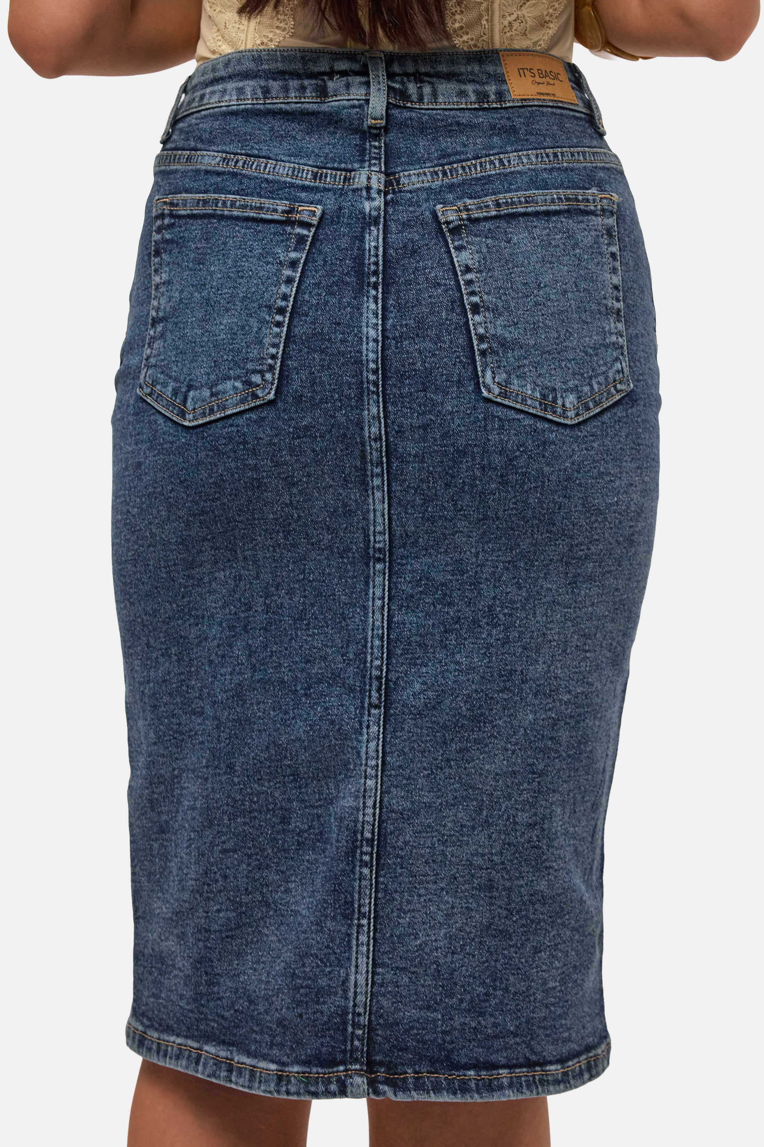 Women's Tint Denim Erica Midi High-Waisted Slit Jean Skirt
