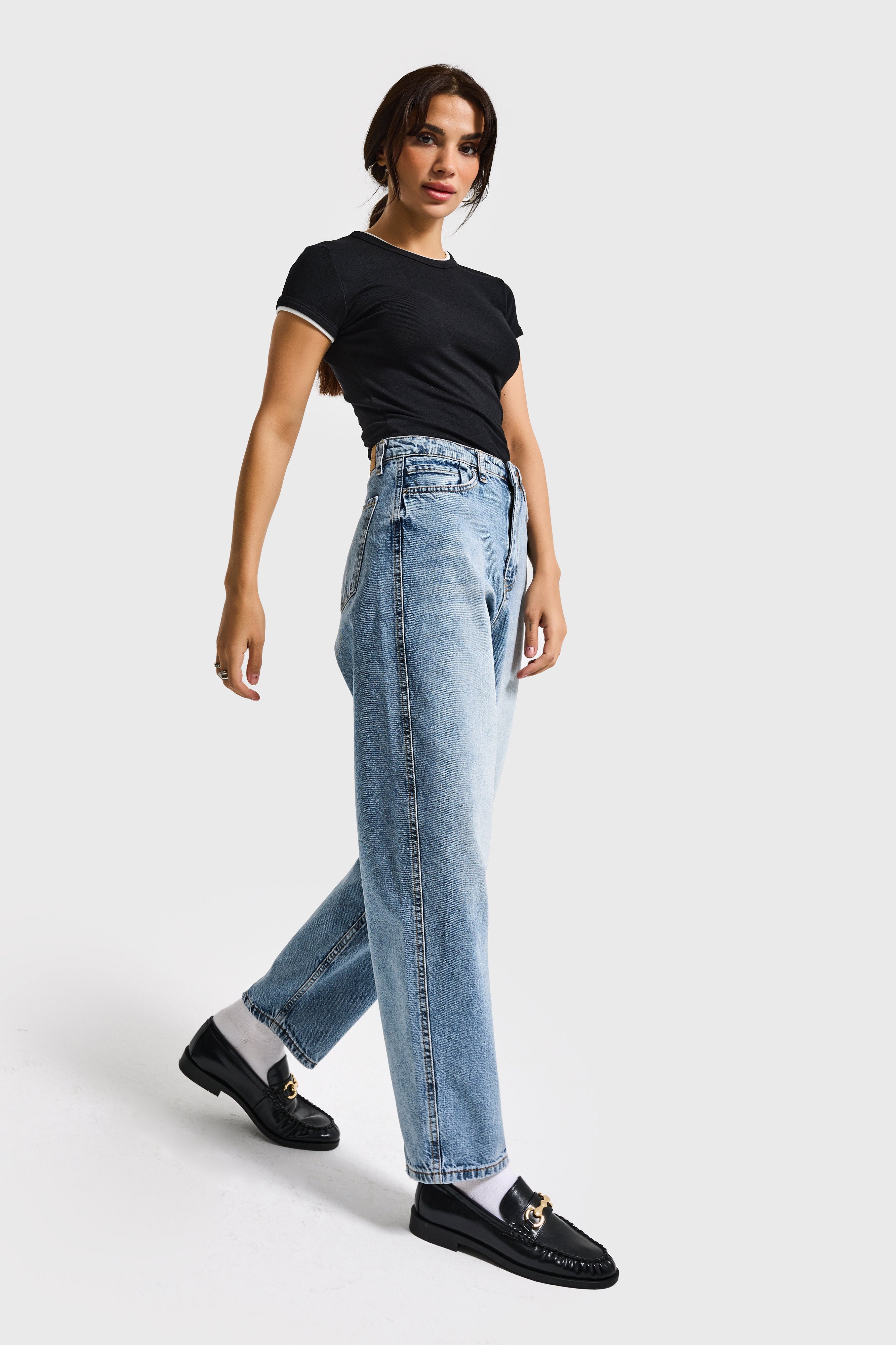 Kadın Snow Kot Rengi Relax Mom Fit Denim Pantolon