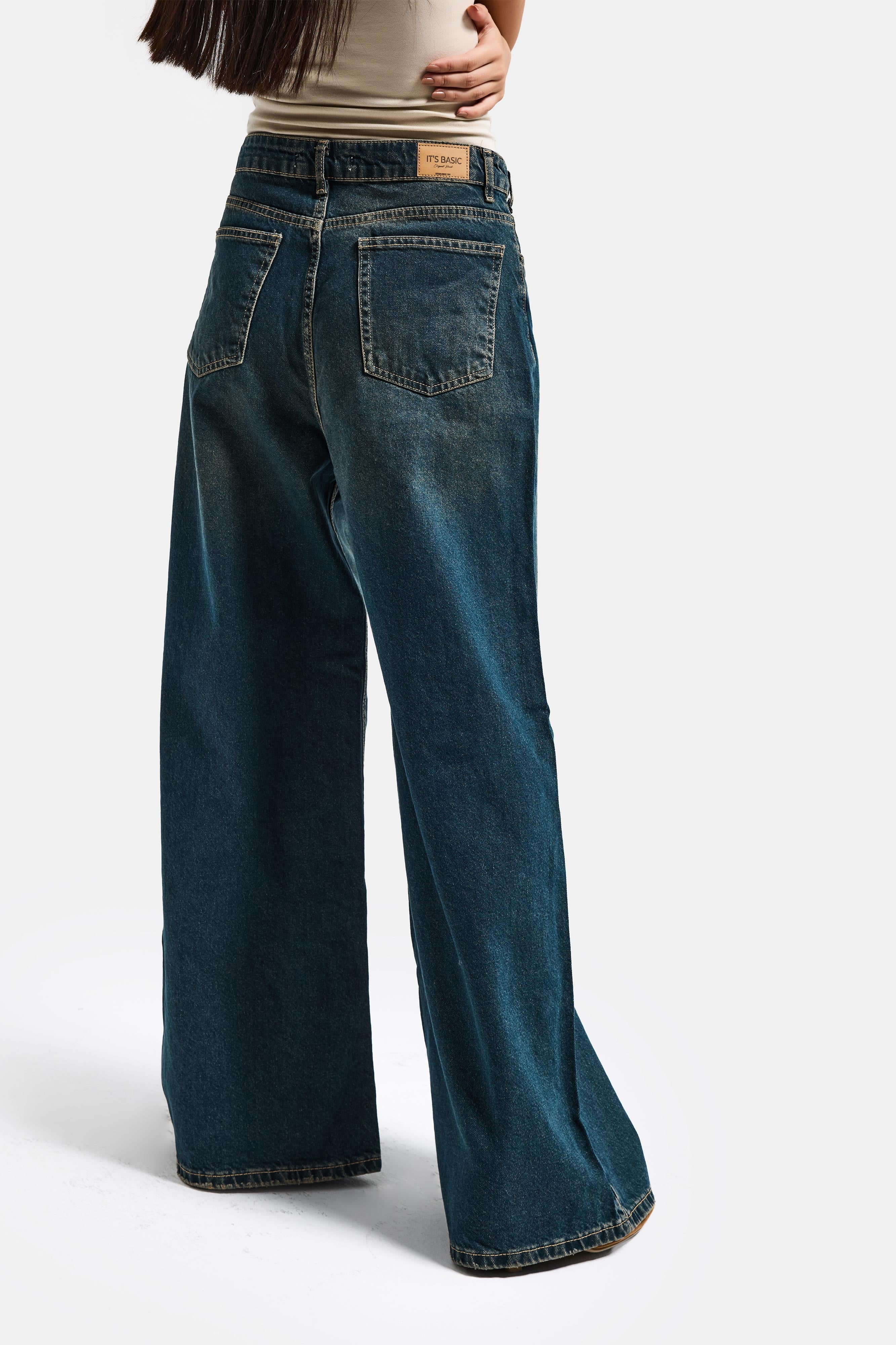 Women's Dark Tint Color Mega Baggy Fit Loose Cut Denim