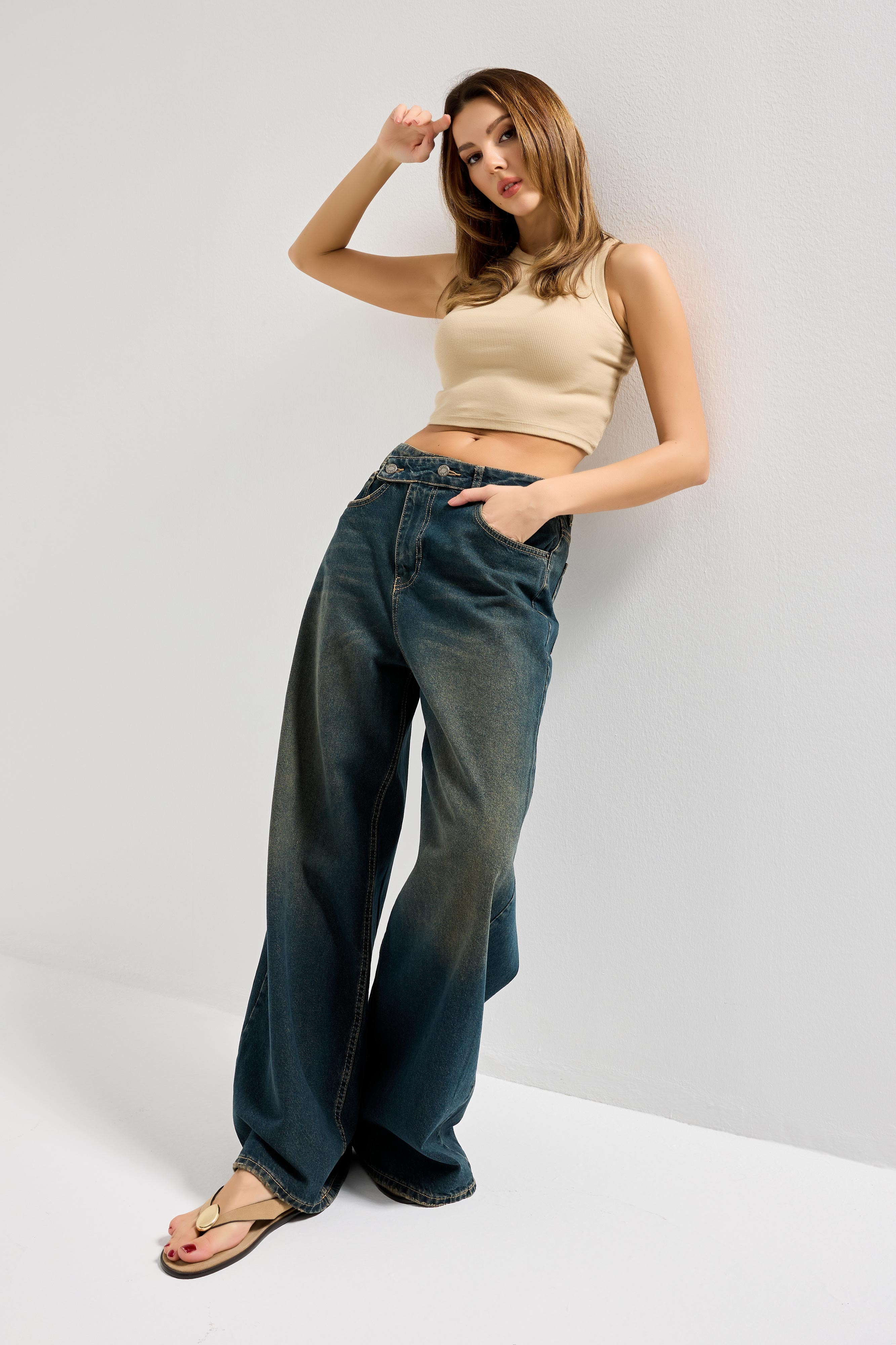 Women's Dark Tint Color Mega Baggy Fit Loose Cut Denim