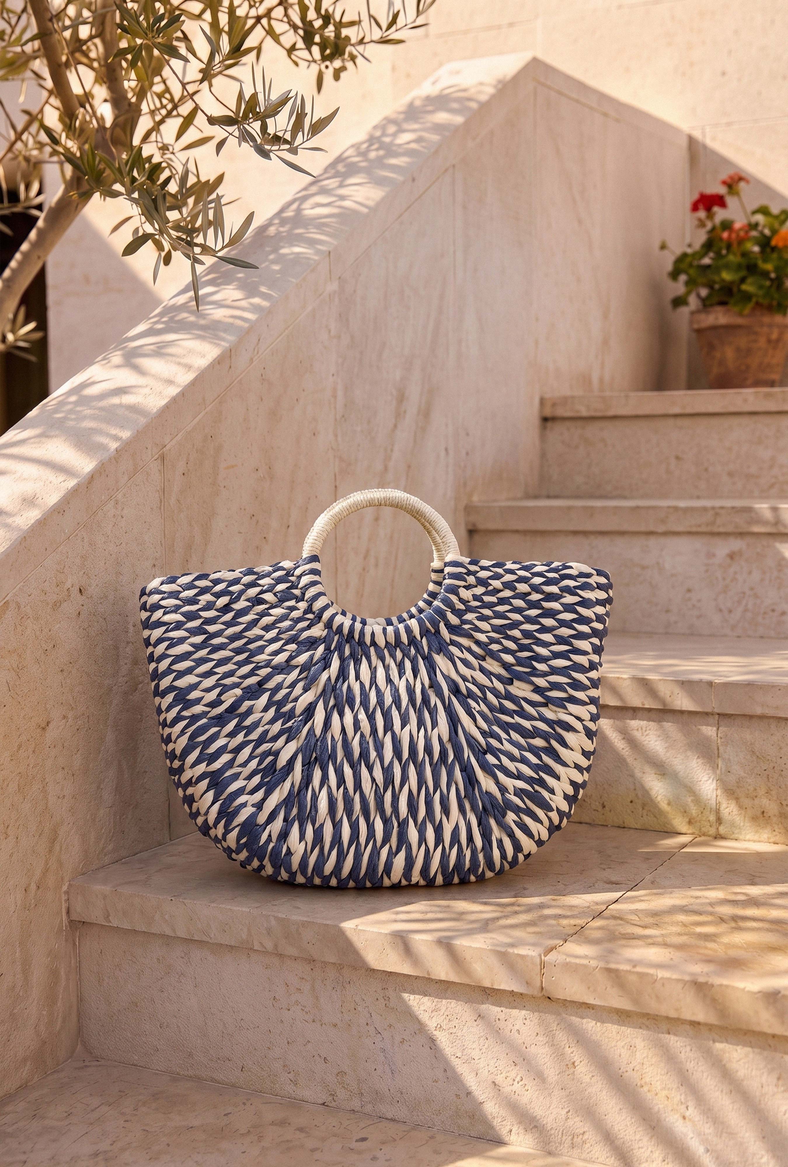 Ekru Laci Özel El İşleme Kağıt Örgülü Tasarım El Çantası