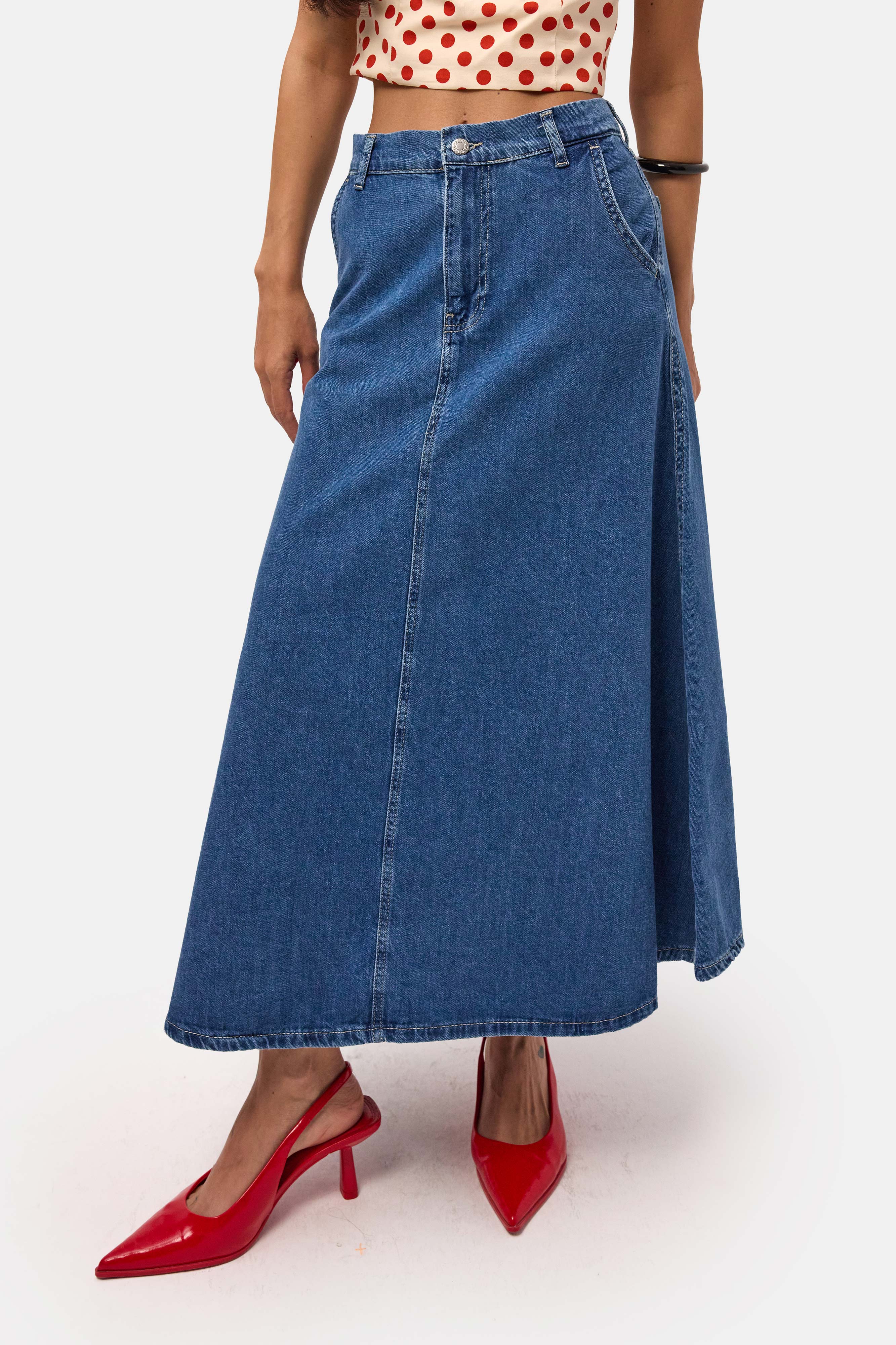 Kadın Mavi Renk Vinca A Tipi Kesim Denim Etek