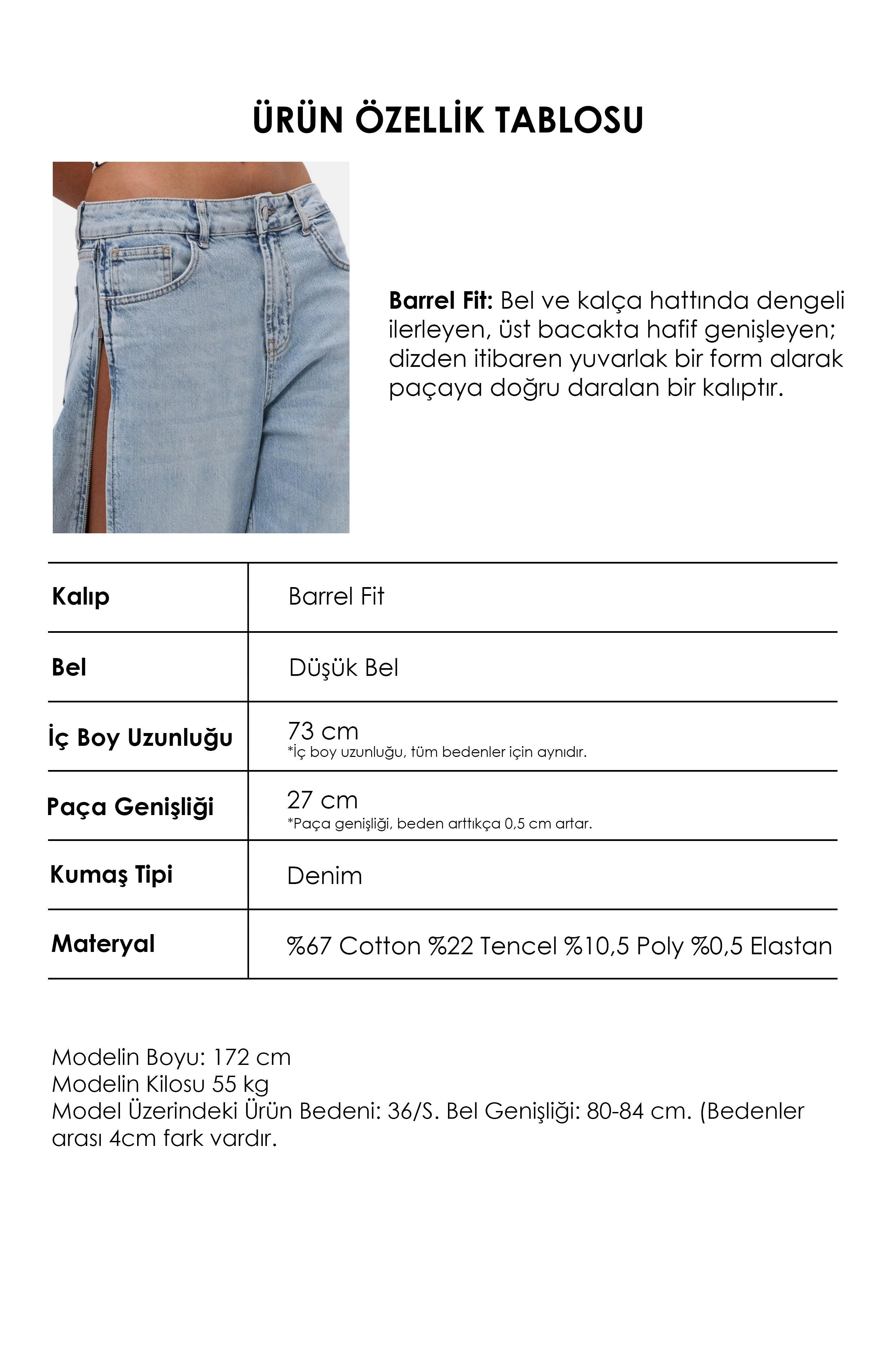 Kadın Kot Rengi 4s6-3 Low Rise Barrel Fit Özel Tasarım Denim Jean