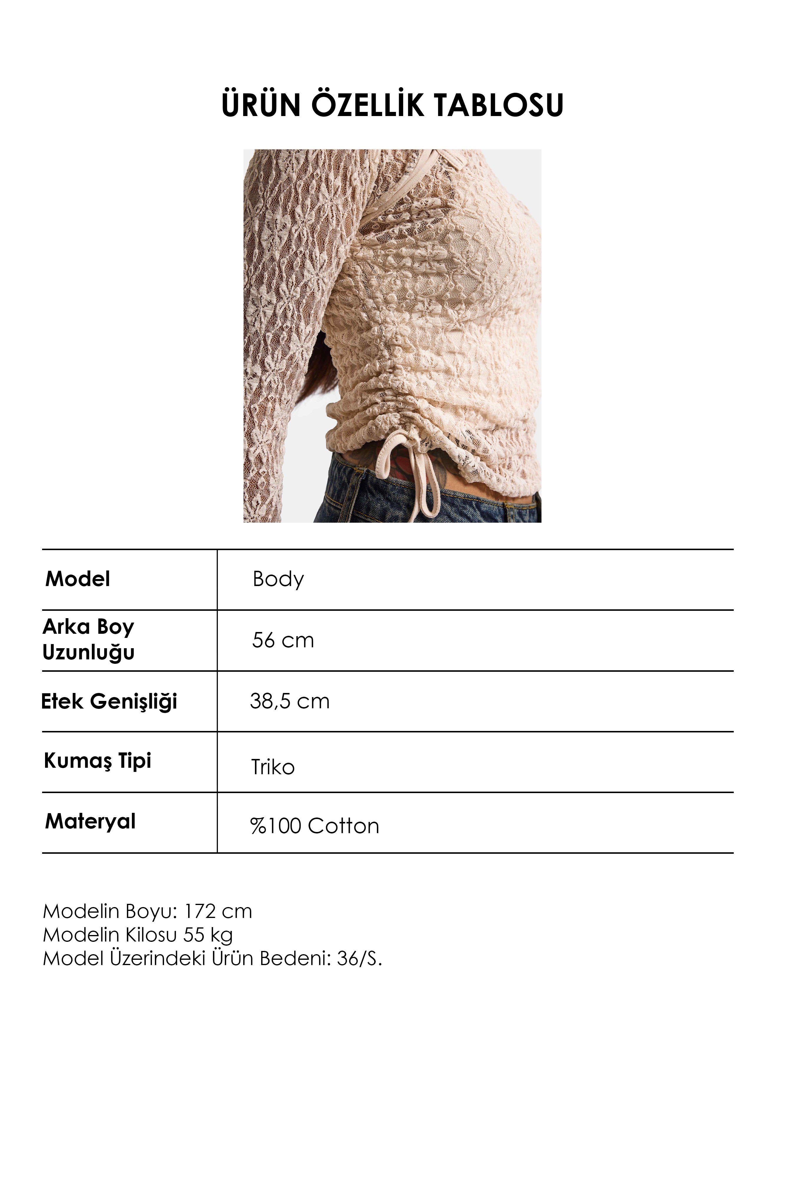 Women's Beige w6-101 Crop Lace Transparent Two-Piece Design Blouse