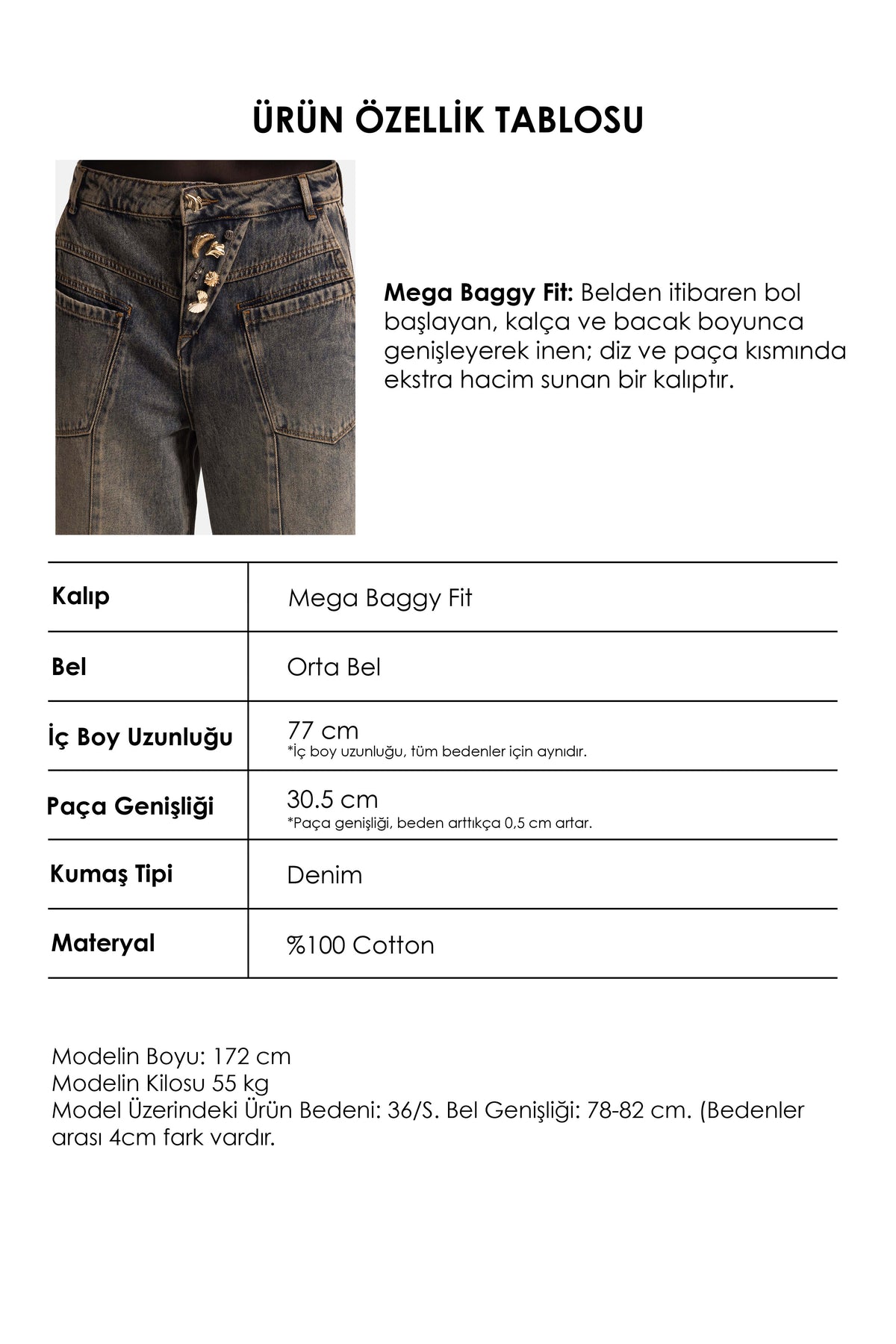 Kadın Koyu Kot 4w6-85 Mega Baggy Aksesuar Detaylı Tasarım Denim Jean