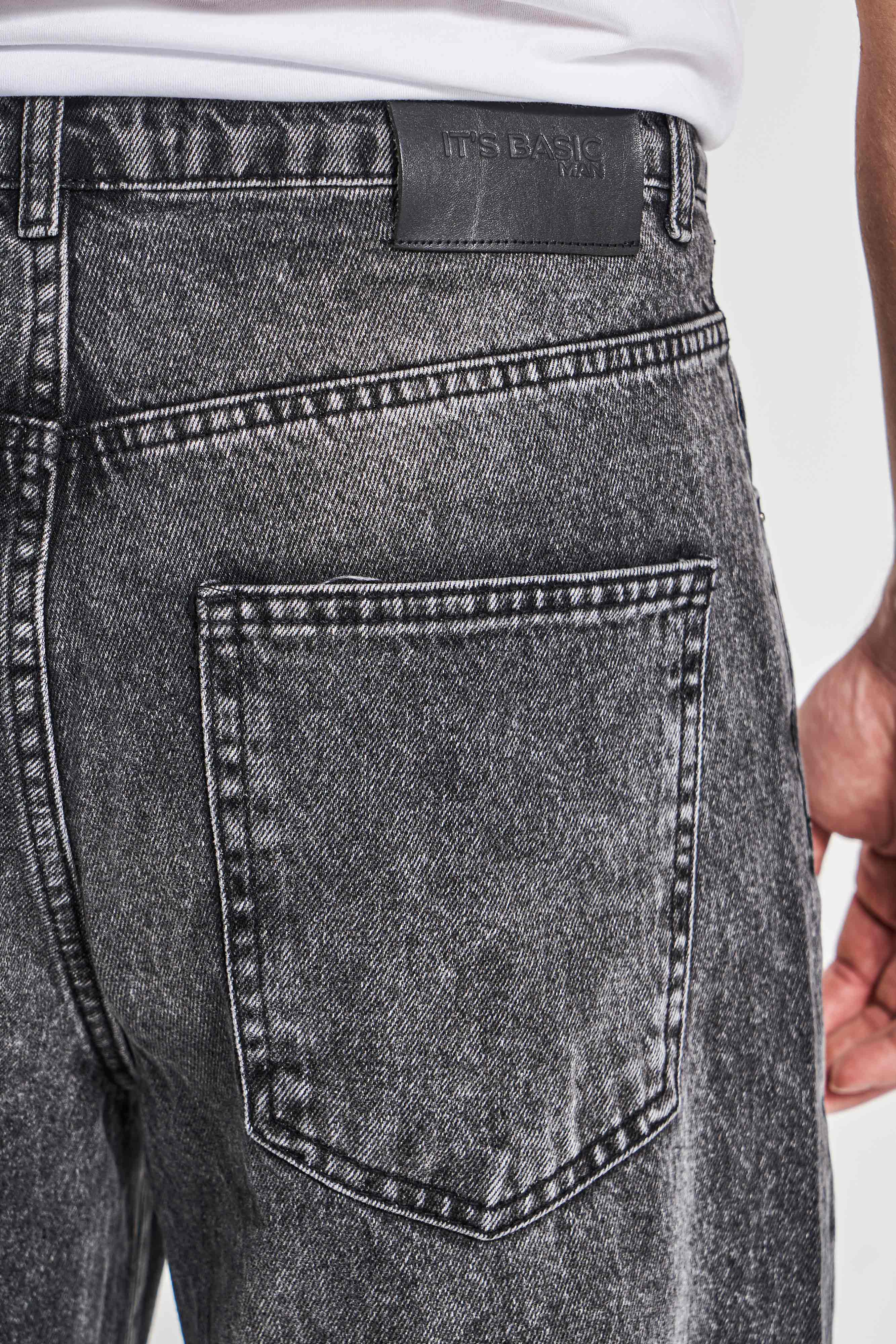 Erkek Koyu Füme Renk 4w5-14 TT25 Relaxed Baggy Fit İç Boy 80cm Rahat Kesim %100 Koton Denim Jean