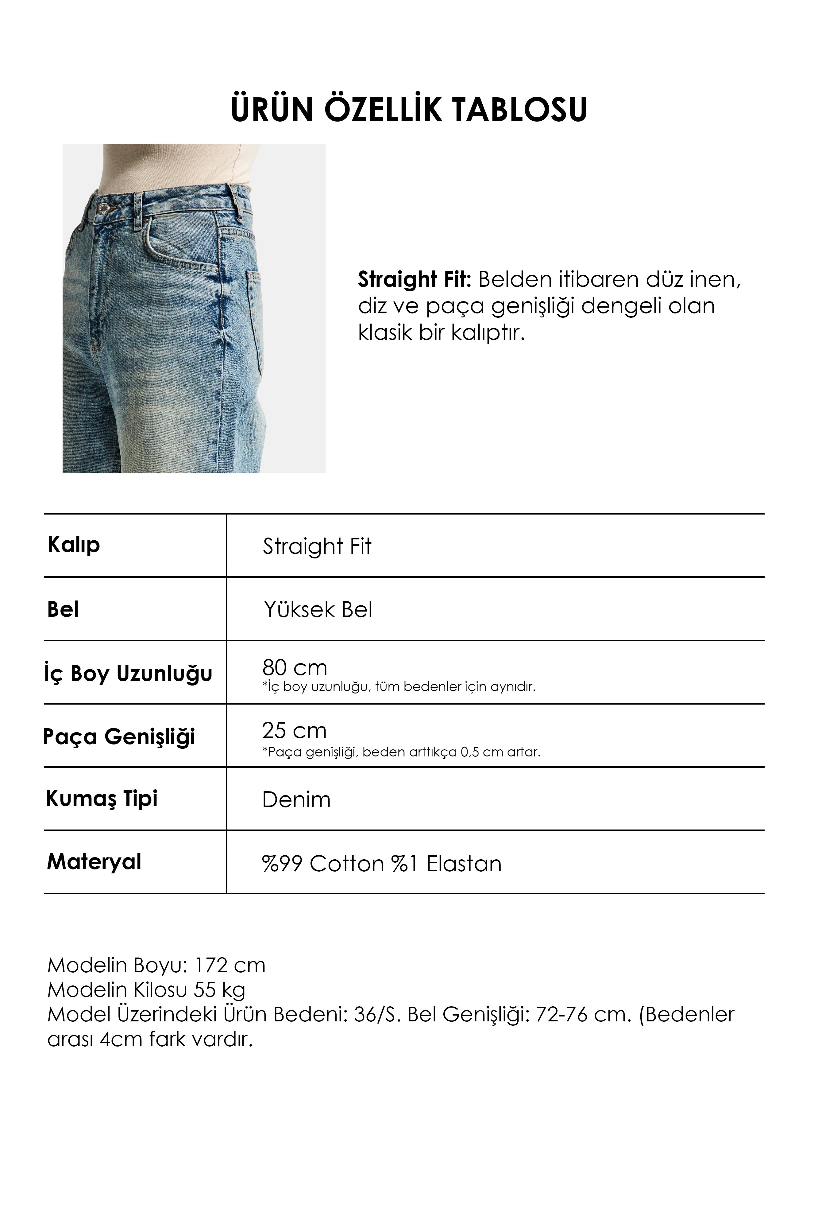Kadın T.Kot Rengi 4s6-32 Straight Fit Yüksek Bel Komfort Kumaş Denim Jean