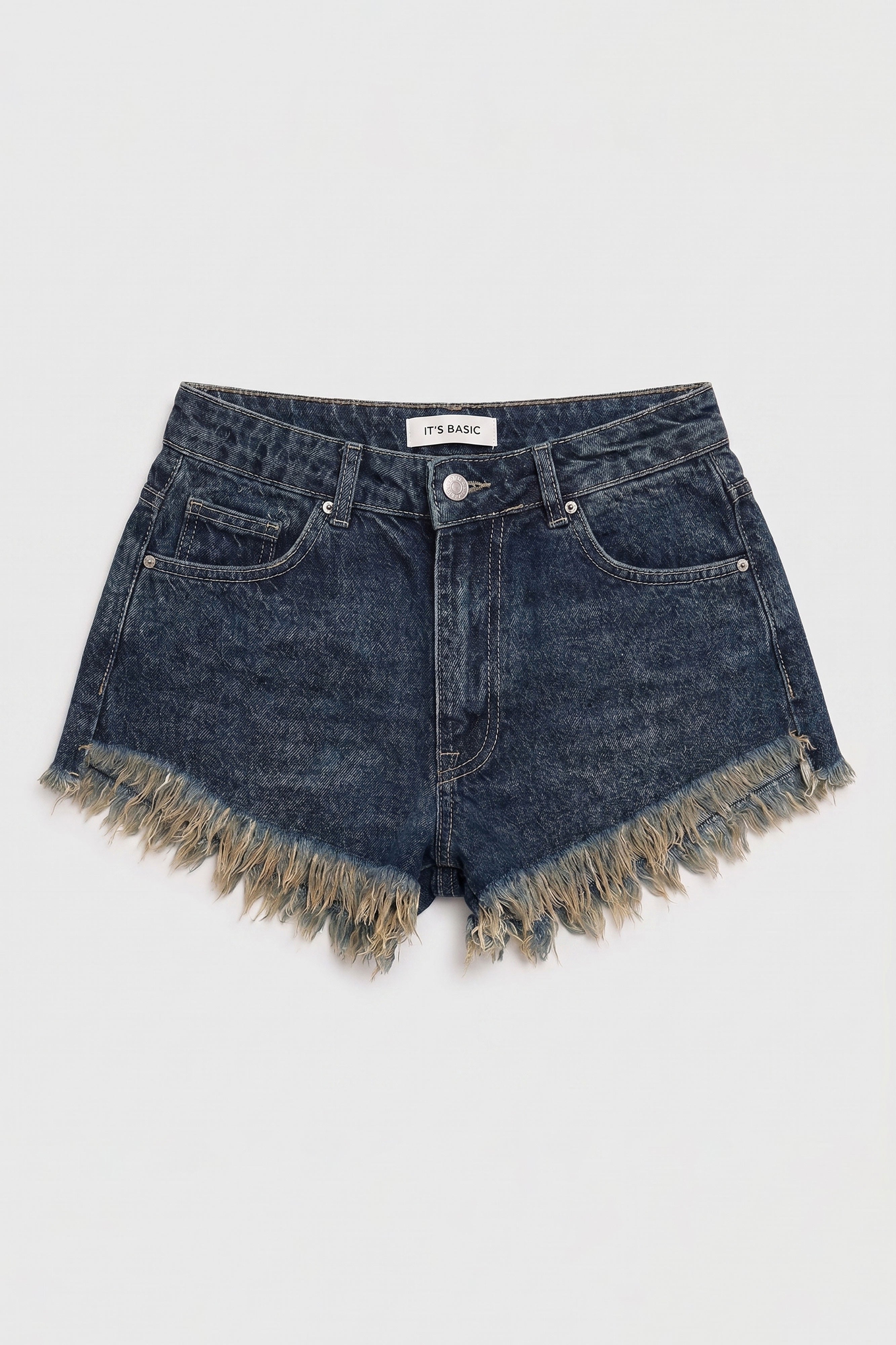 Kadın Koyu Kot 2s6 Mini Boy Paça Püsküllü Denim Şort