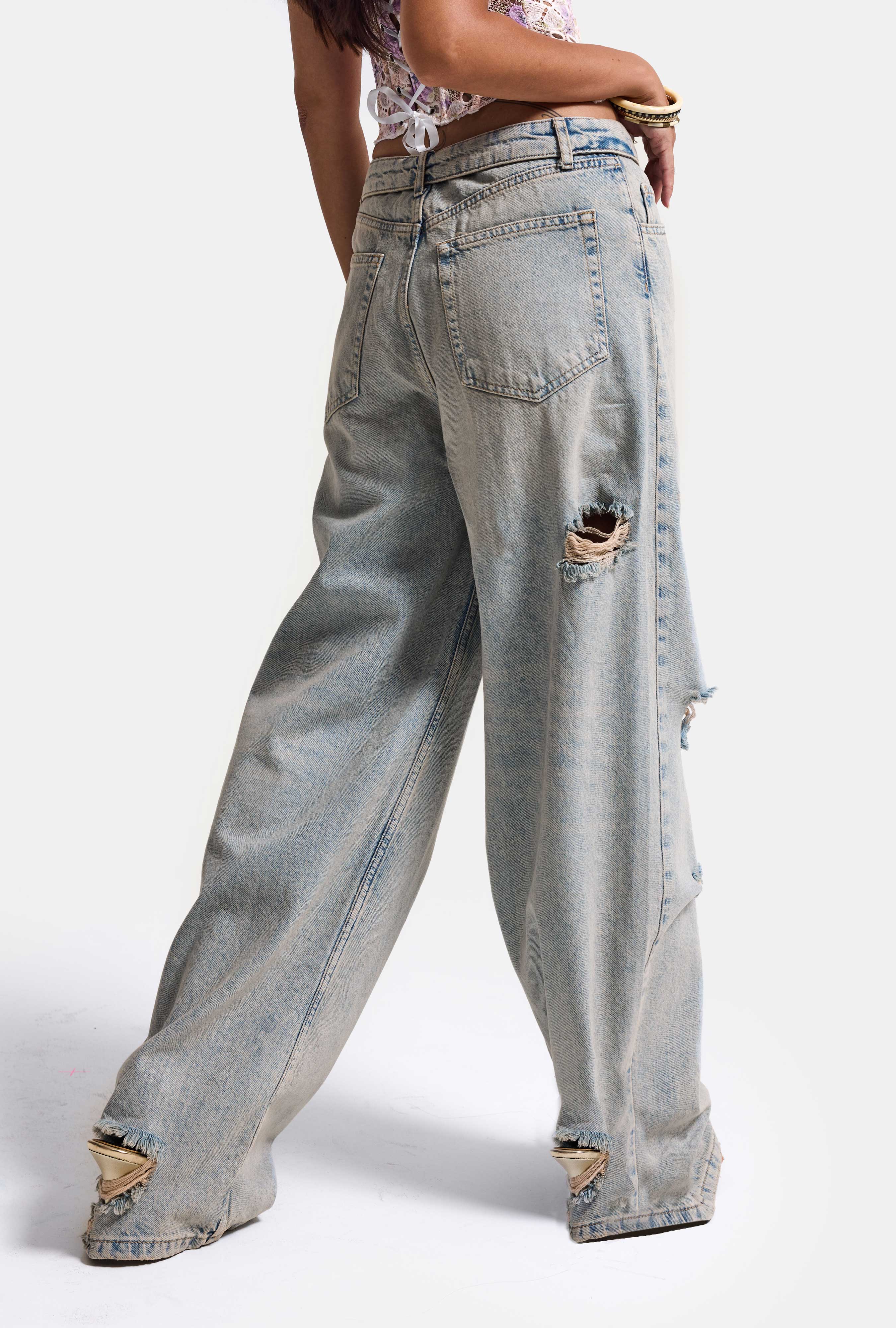 Kadın Kot Rengi 12s6-32 Straight Fit Kemer Detaylı Özel Tasarım Denim Jean