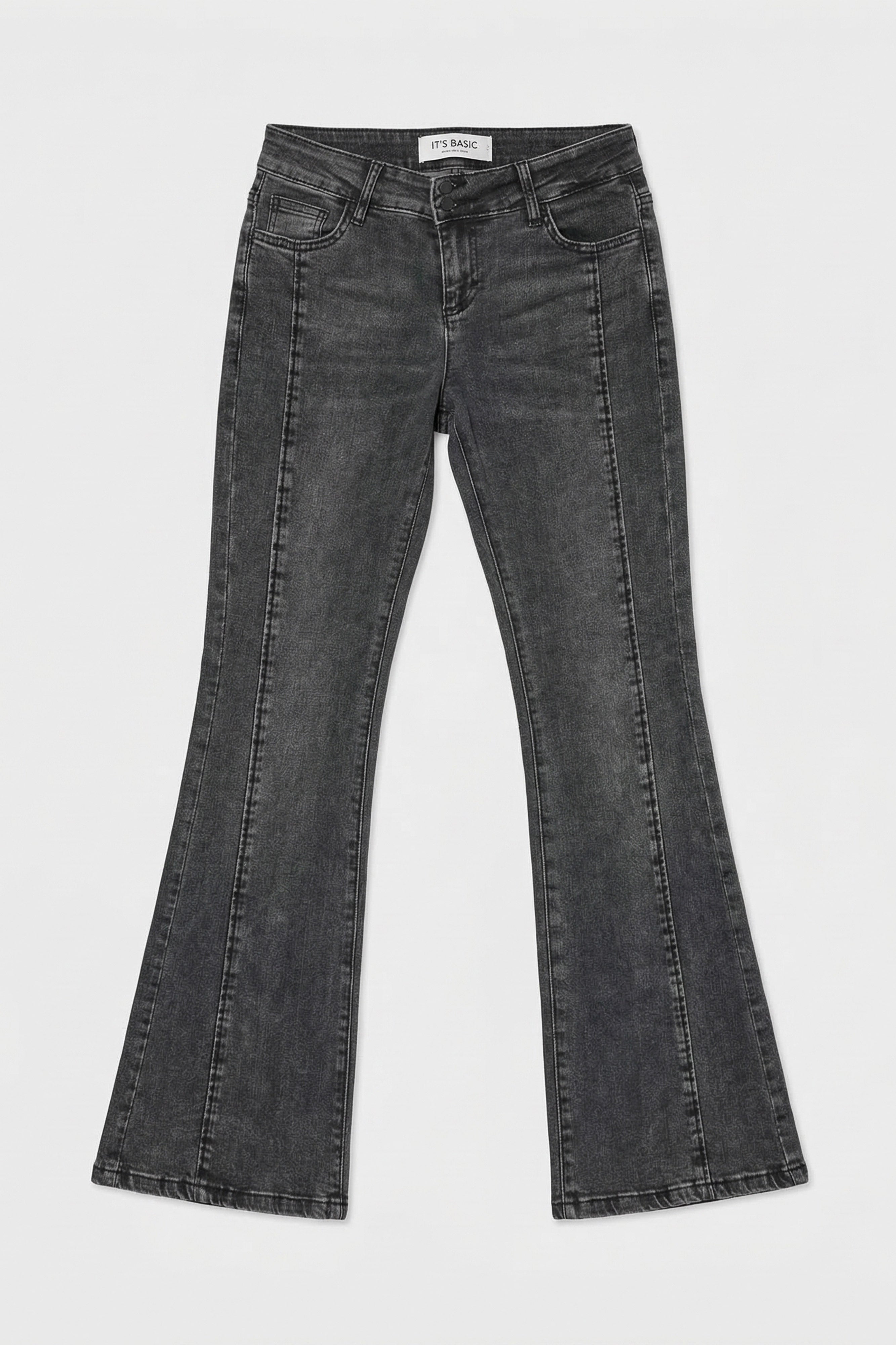 Kadın Antrasit 4s6-14 Mid Rise Flare Fit Kemer Detaylı Esnek Kumaş Denim Jean