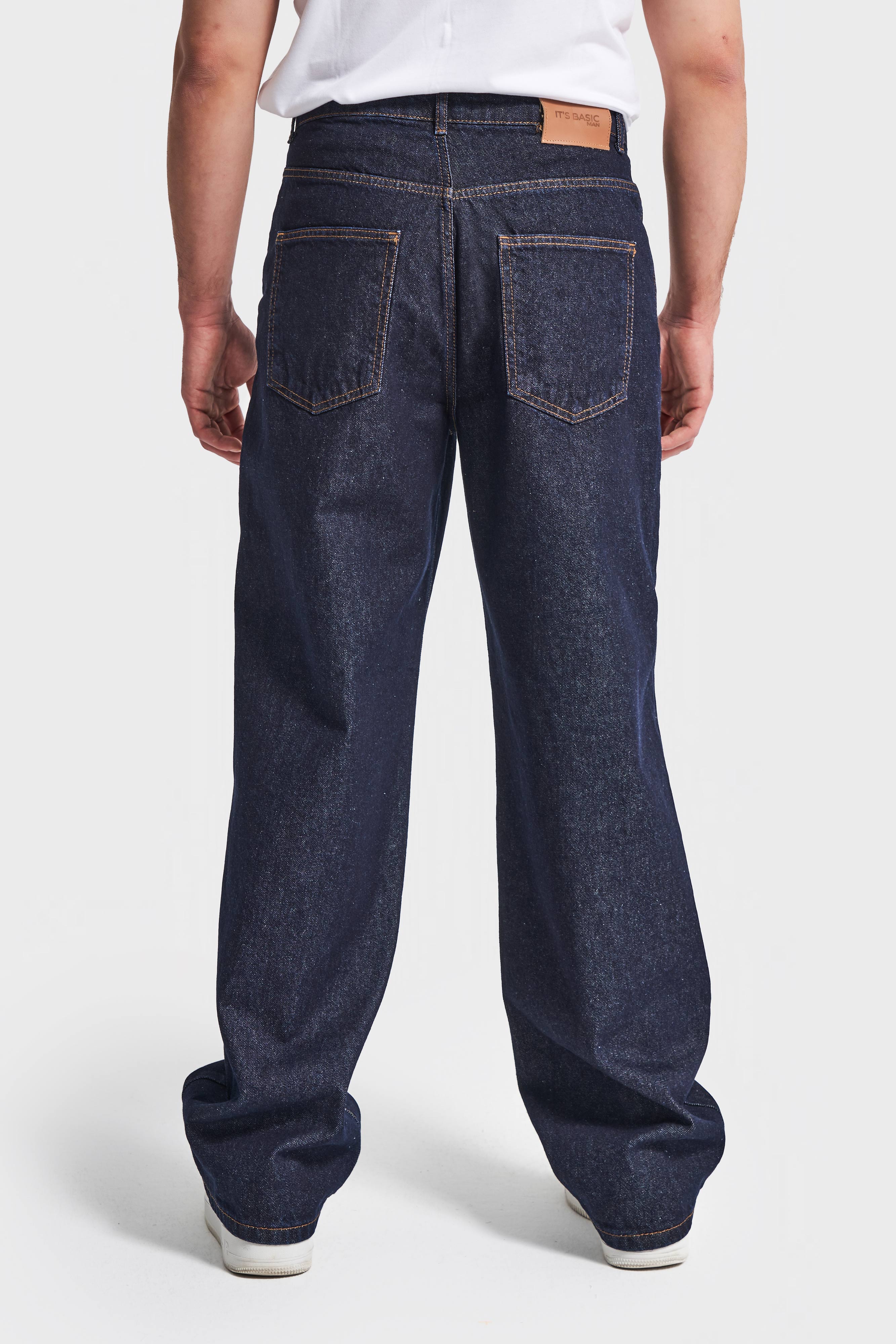 Erkek İndigo Renk 7w5-50 TT25 Relaxed Baggy Fit İç Boy 80cm Rahat Kesim %100 Koton Denim Jean