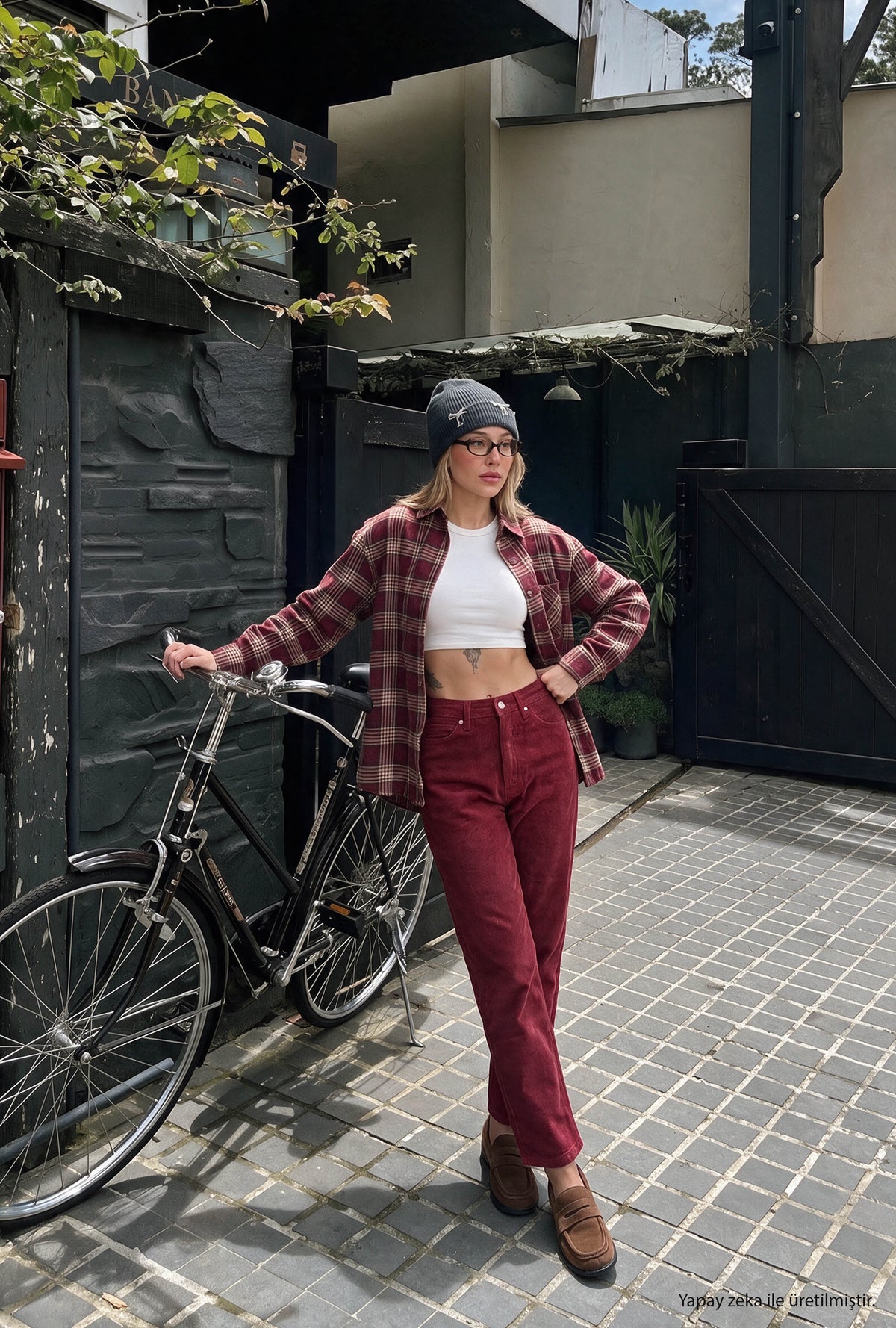 Kadın Bordo Renk 26w5-35 Relax Fit Esnek Kumaş İnce Fitilli Velvet Kadife Kumaş Pantolon