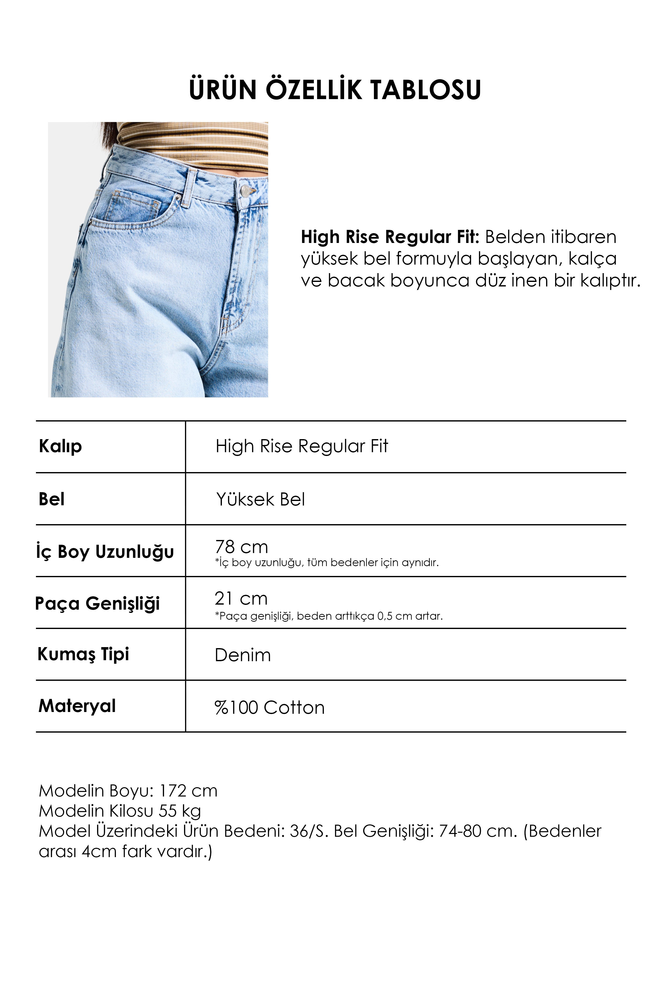 Kadın Ice Renk 4s6-27 Regular Fit Yüksek Bel %100 Koton Rahat Kesim Denim Jean