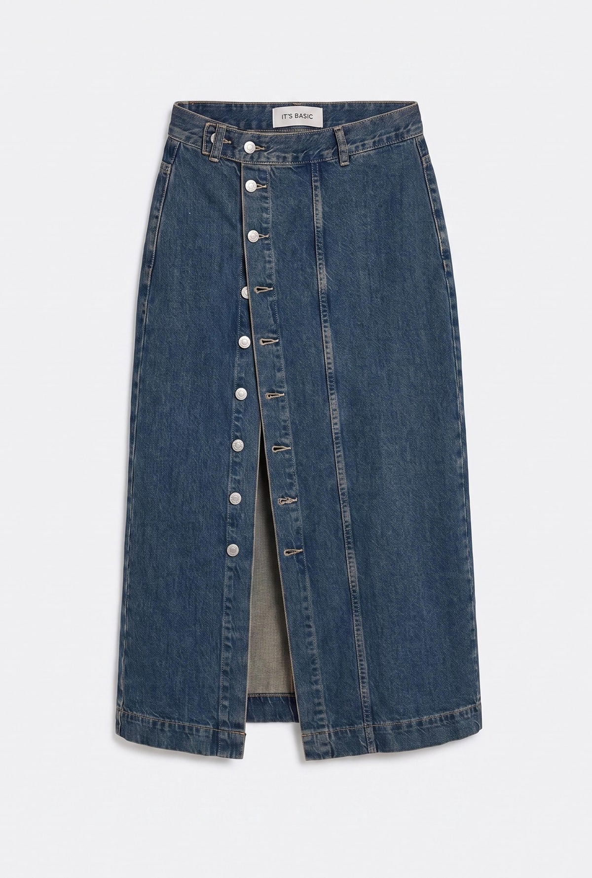 Kadın Tint Kot Rengi Tilia Önü Düğmeli Maxi Boy Denim Etek