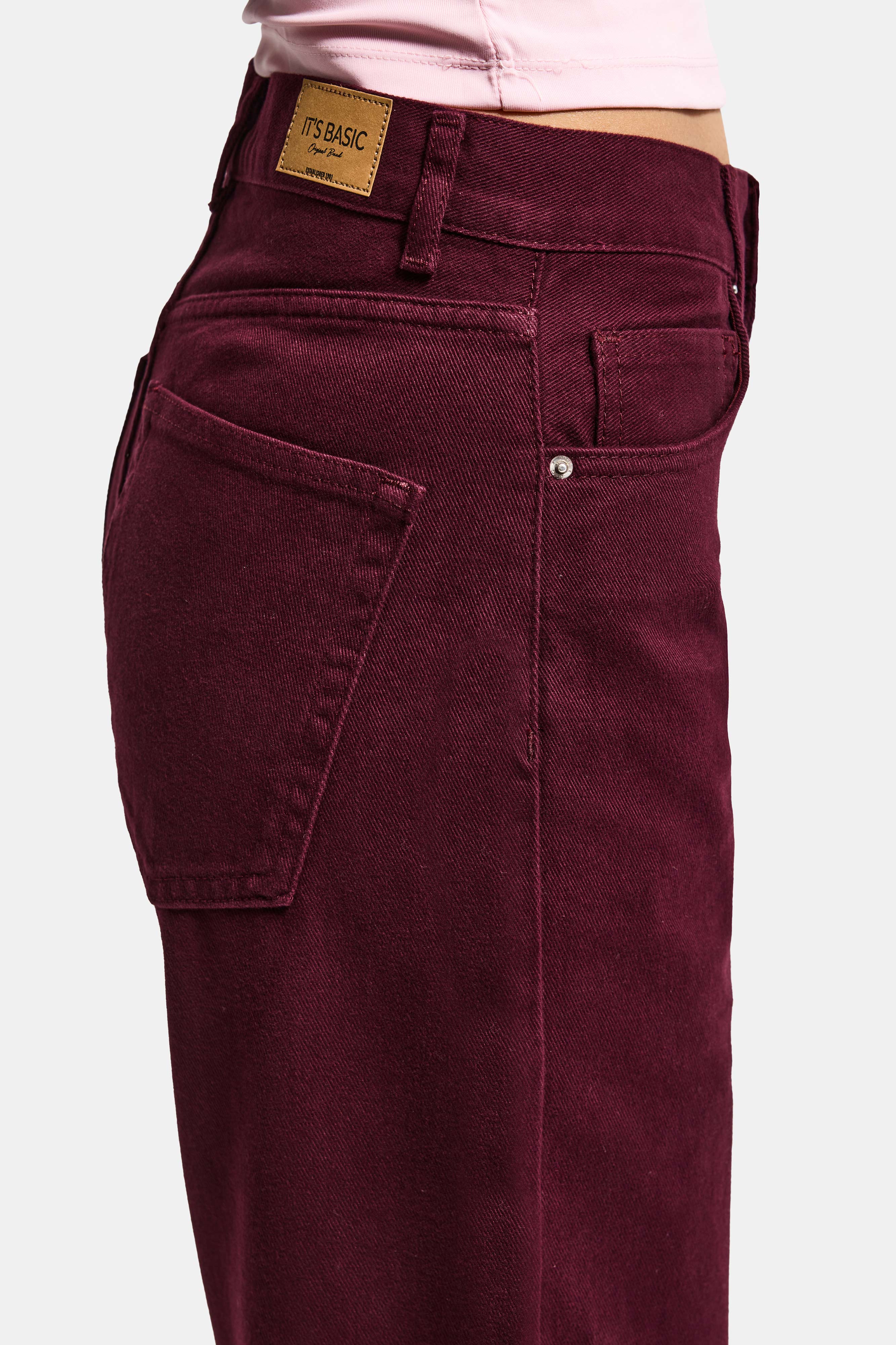 Kadın Bordo Renk Lora 7s6-35 Loose Fit %100 Koton Denim Jean