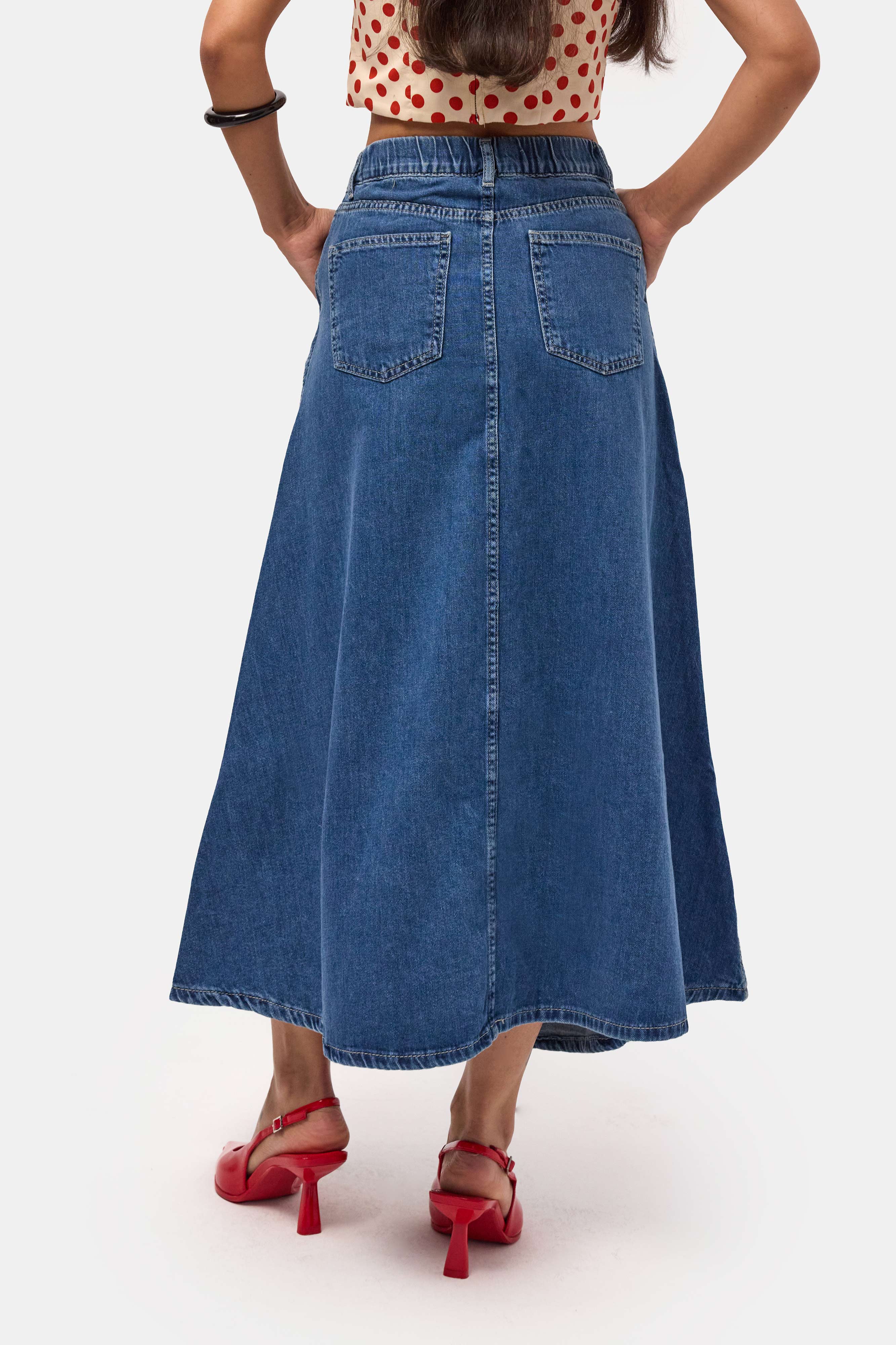 Kadın Mavi Renk Vinca A Tipi Kesim Denim Etek