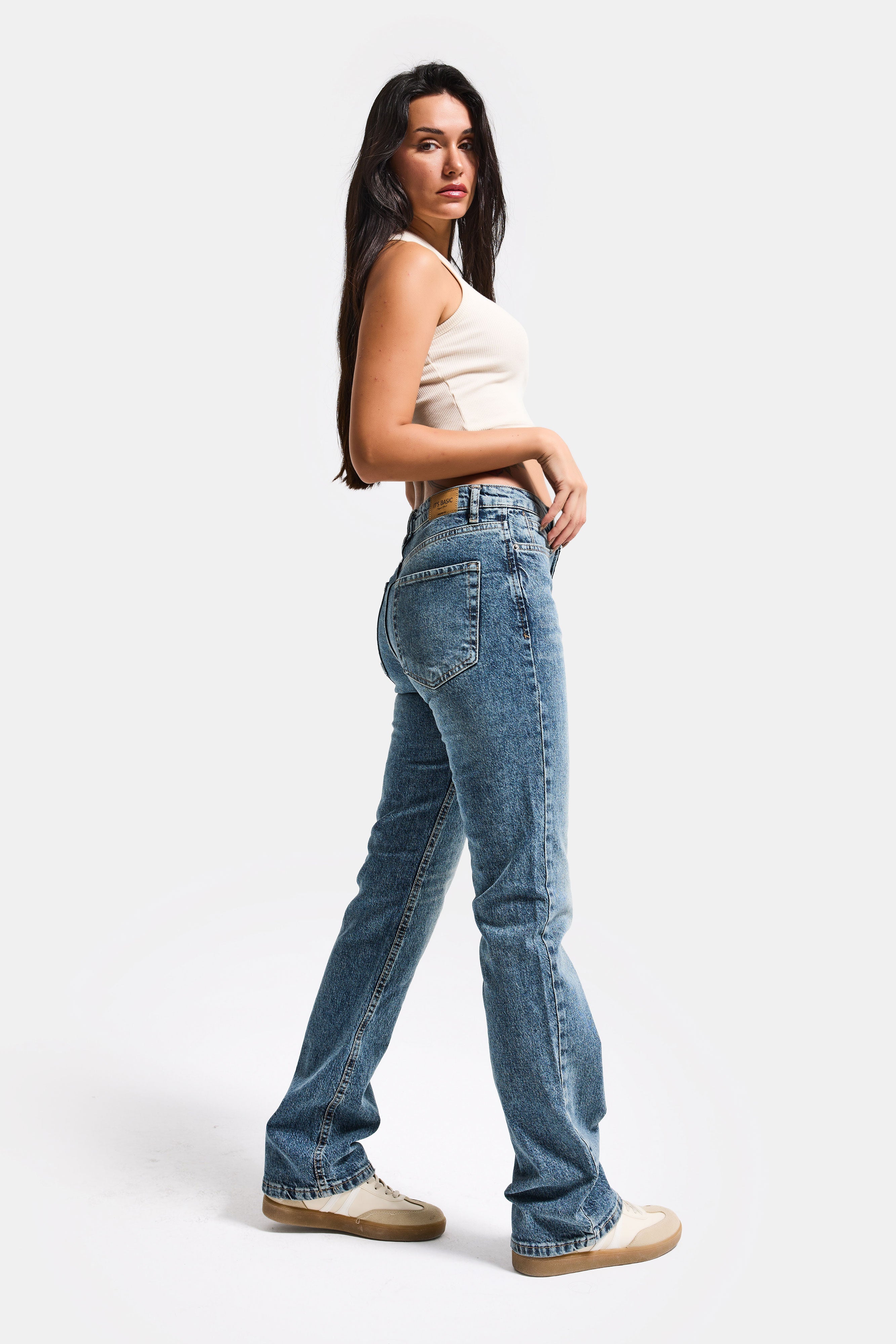 Kadın Kot Rengi 4w5-32 Düşük Bel Straight Fit %100 Koton Denim Jean