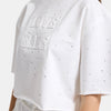 Women's White T-s6-101 Crop Special Design Knitted T-Shirt with Shiny Stones
