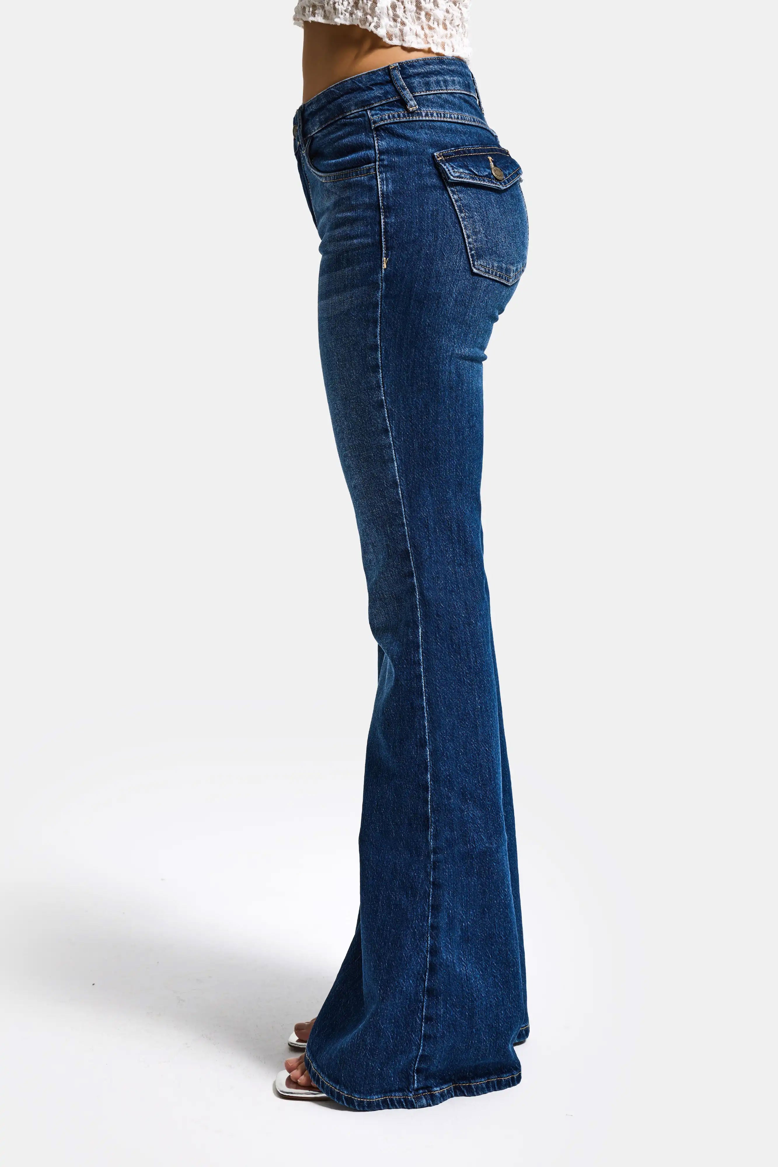 Women's Blue 2w5-5 SLN05 Midrise Flare Fit Stretch Fabric Inseam 83cm Denim Jeans