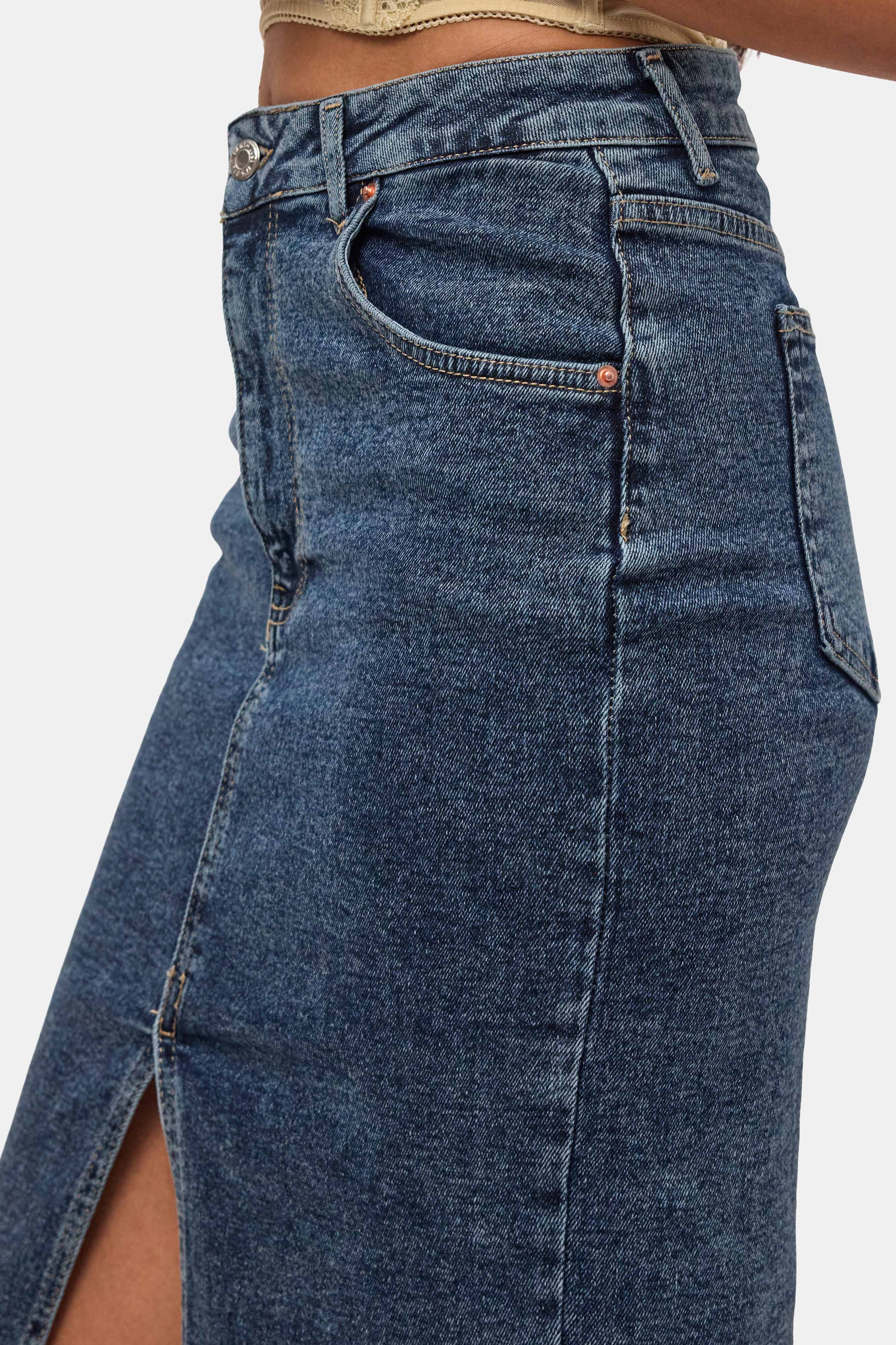 Women's Tint Denim Erica Midi High-Waisted Slit Jean Skirt