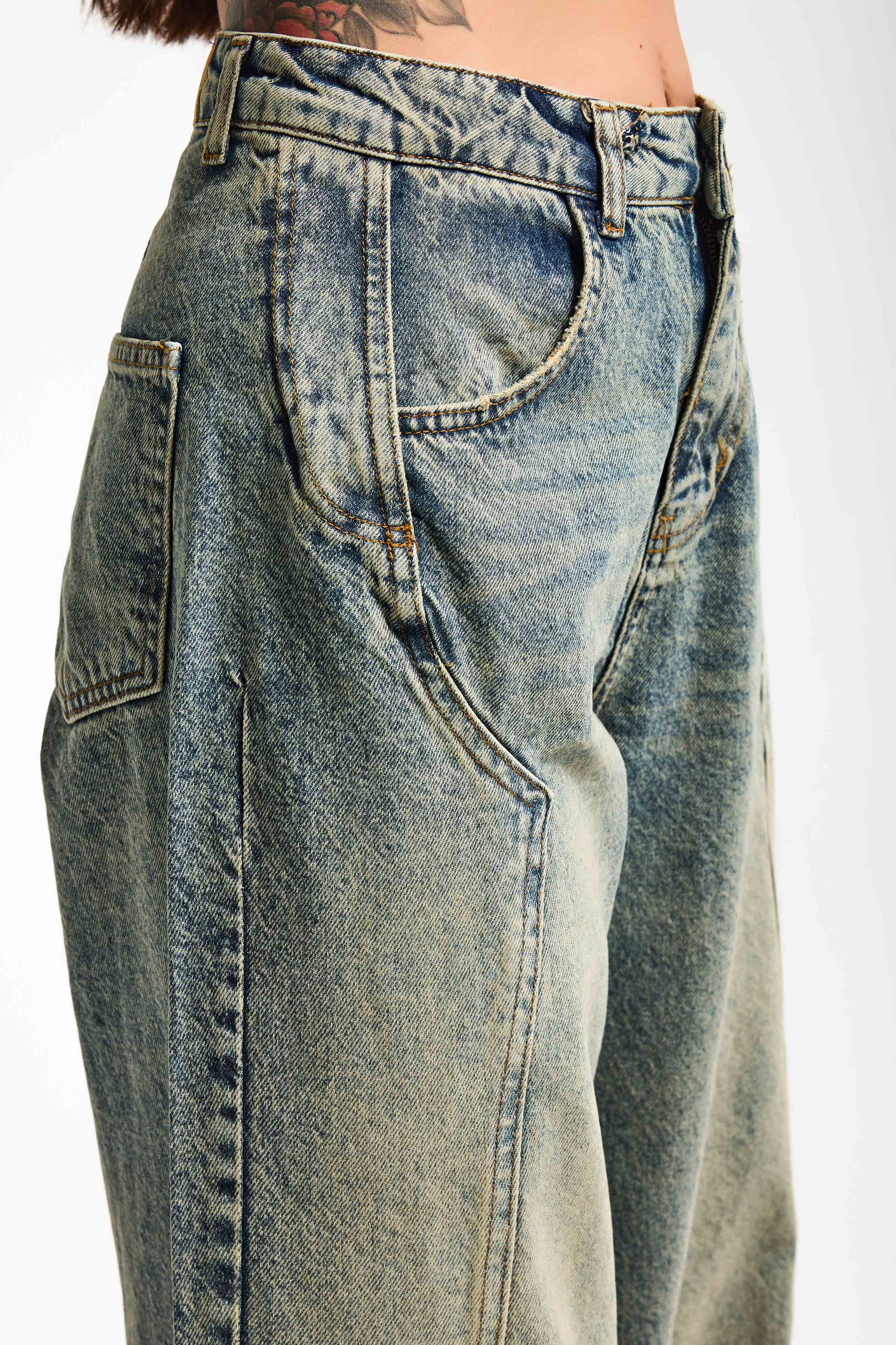 Kadın T.Kot Rengi 4w5-85 Barrel Fit Cep Detaylı %100 Koton Tasarım Denim Jean