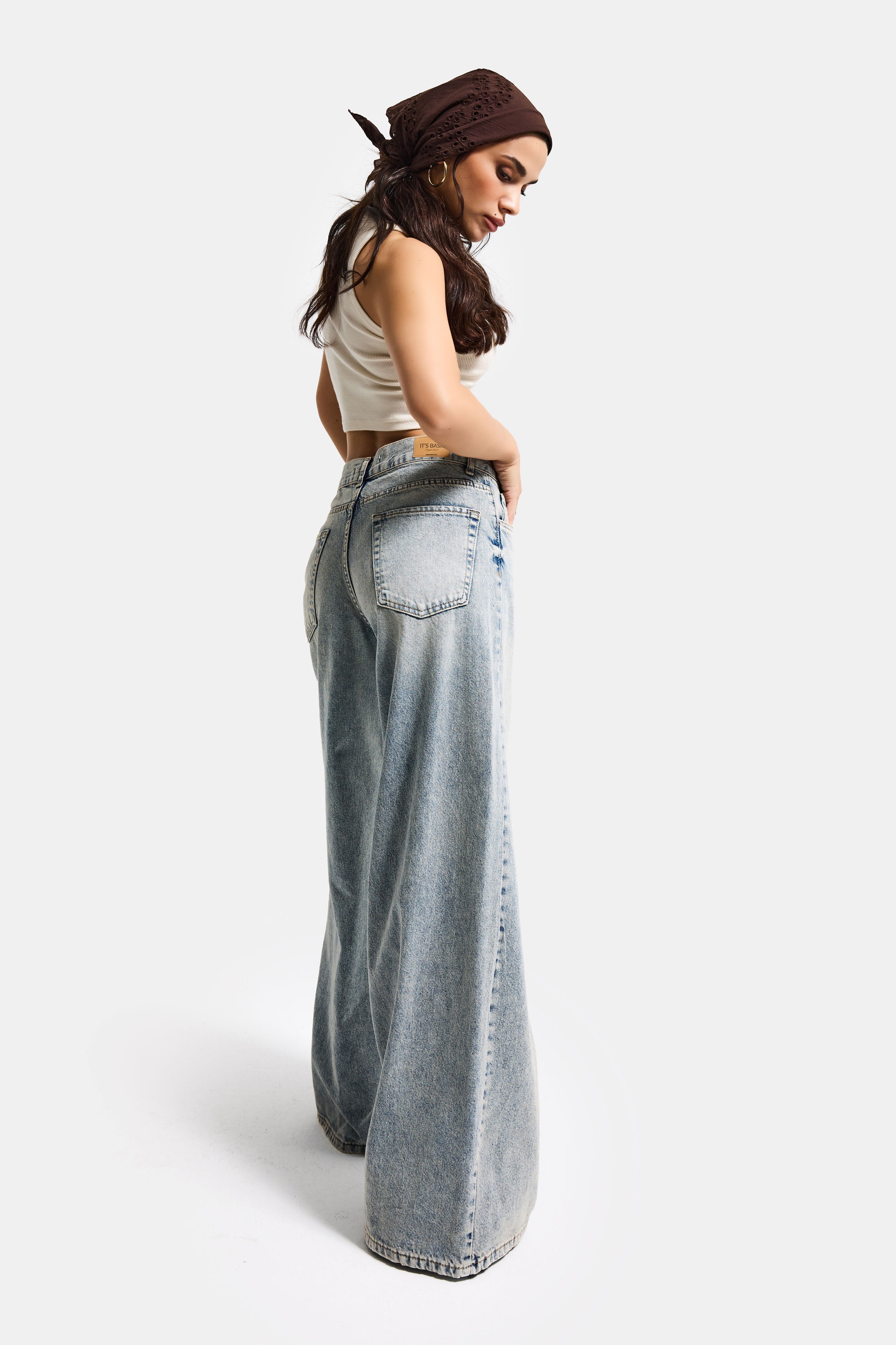 Kadın T.Kot Rengi Hera 4s6-67 Palazzo Fit %100 Koton Orta Bel Denim Jean