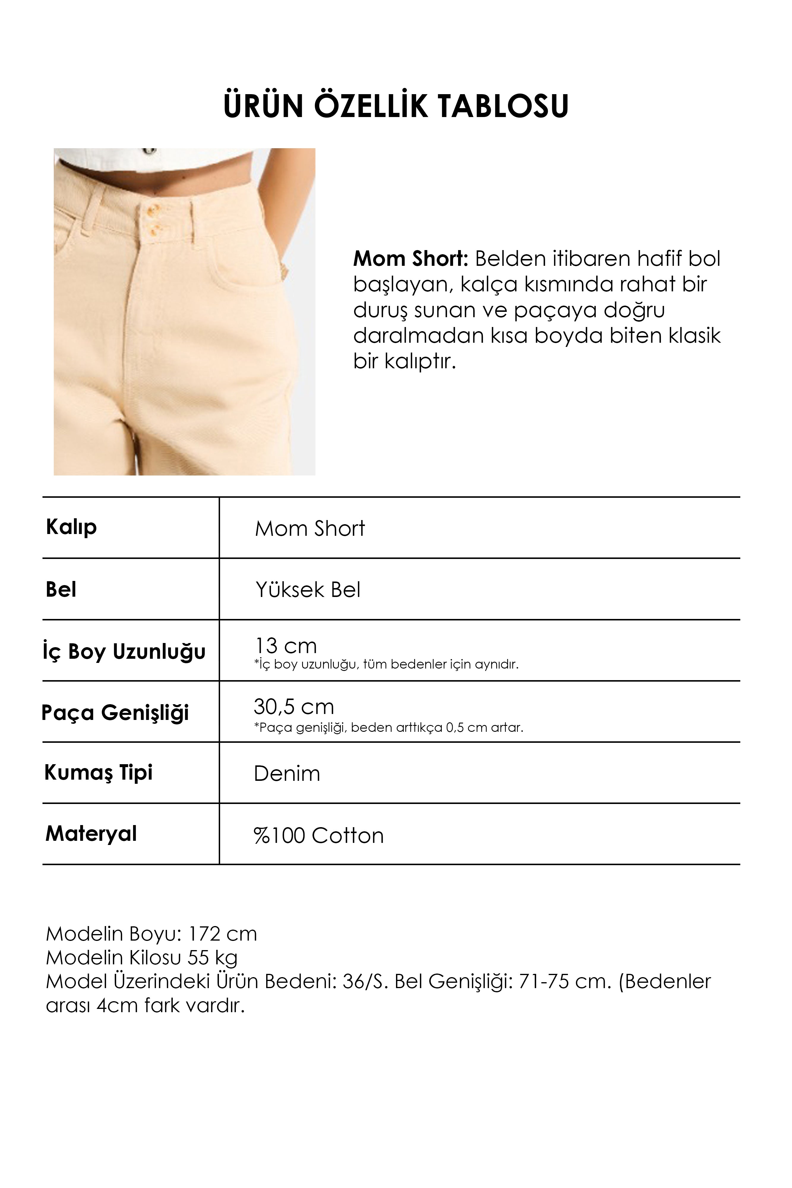 Kadın Bej 6s6-57 Relax Fit Kemer Detaylı %100 Koton Denim Şort