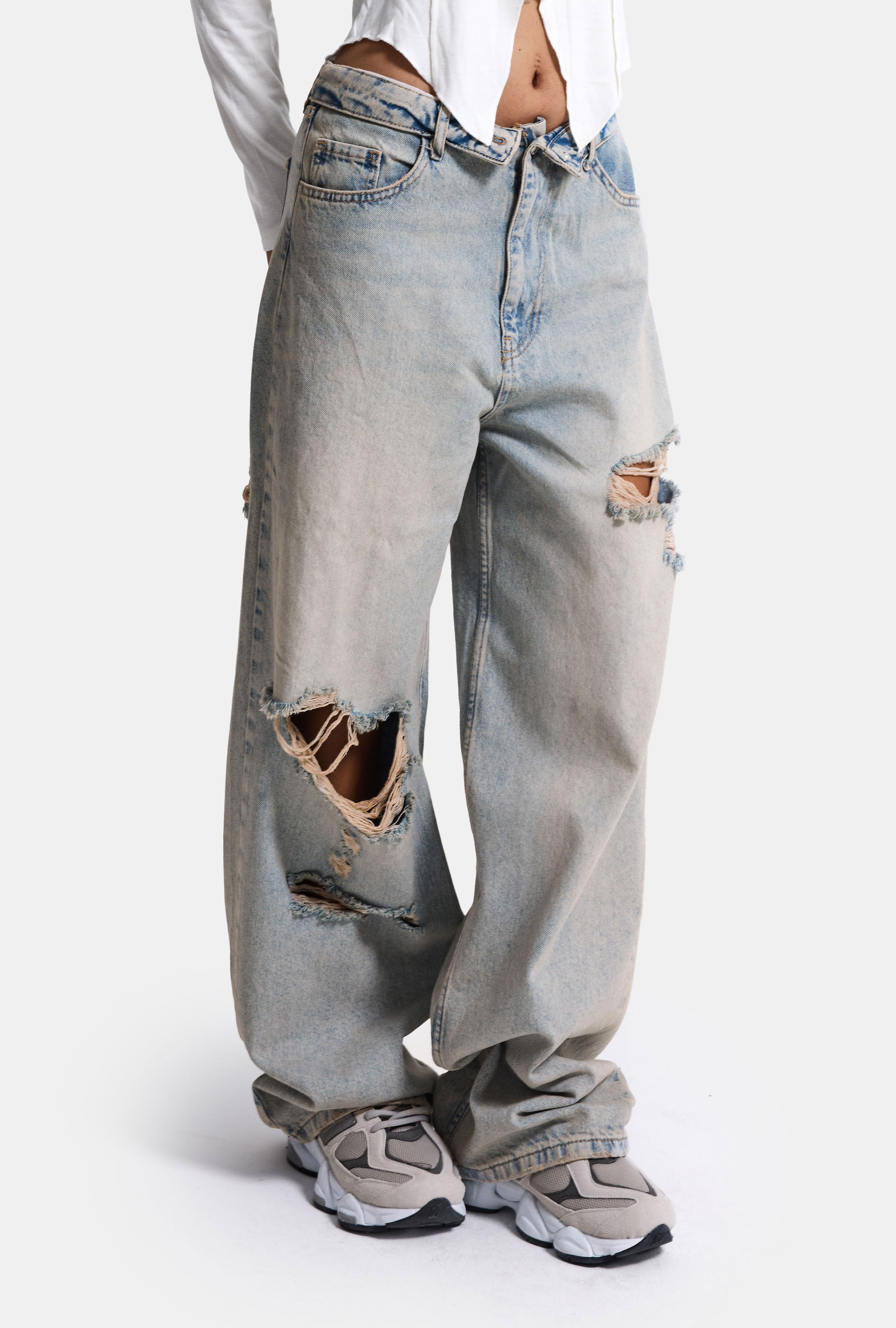 Kadın Kot Rengi 12s6-32 Straight Fit Kemer Detaylı Özel Tasarım Denim Jean
