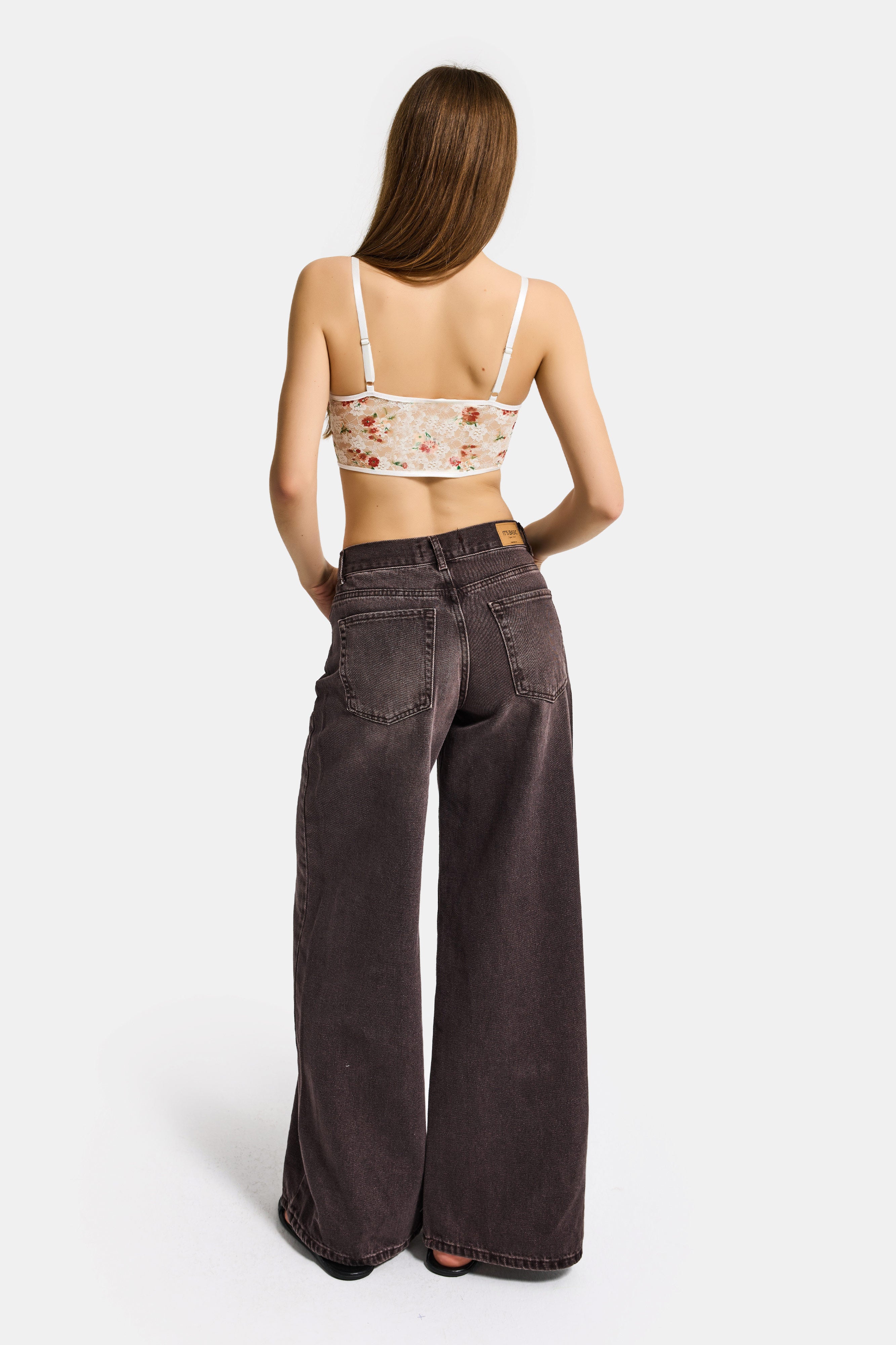 Kadın Taşlanmış Kahve Renk 4w5-16 Palazzo Fit %100 Koton İç Boy 80cm Denim Jean