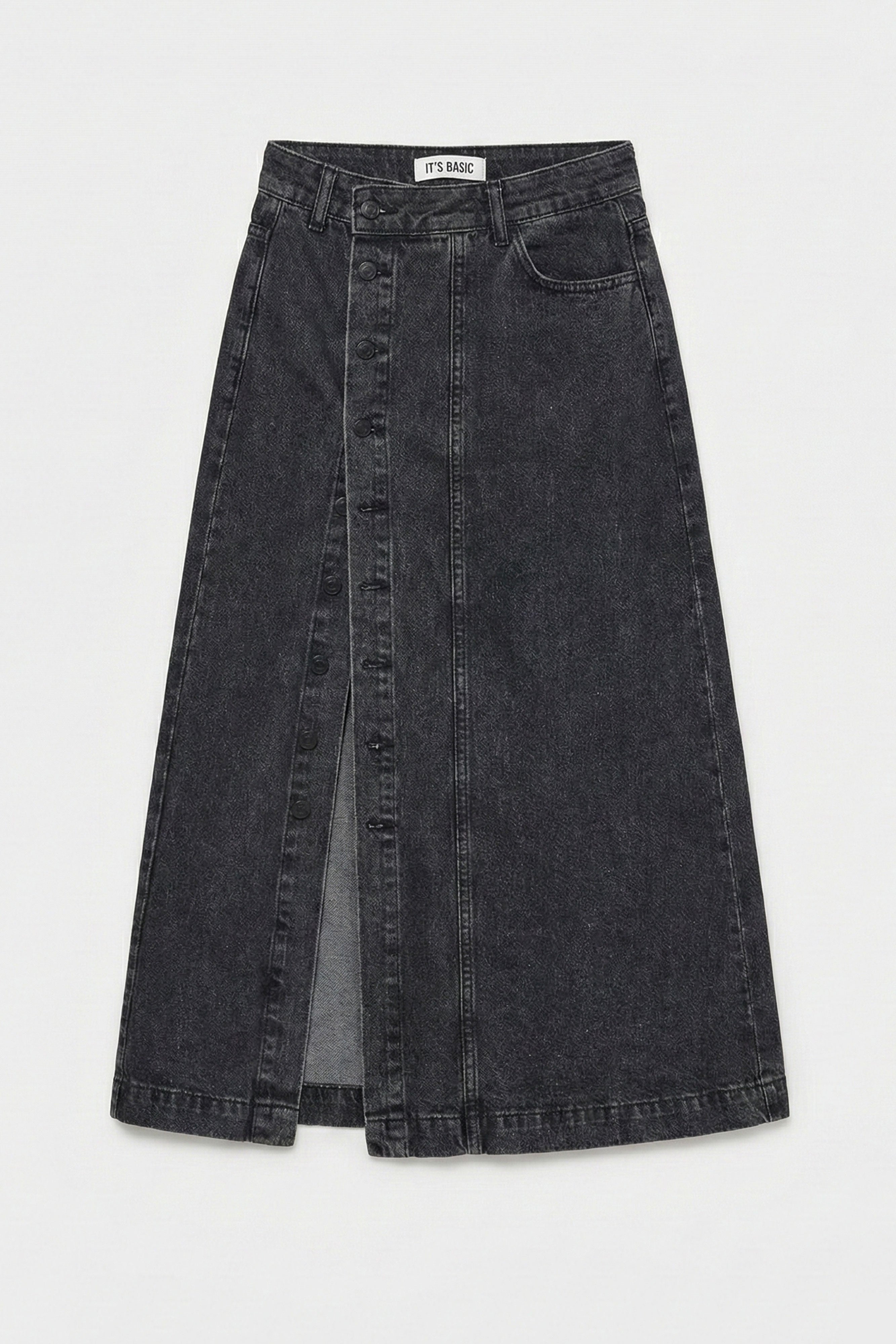 Women's Gray Smoke Color Front Buttoned Maxi Length Denim Skirt
