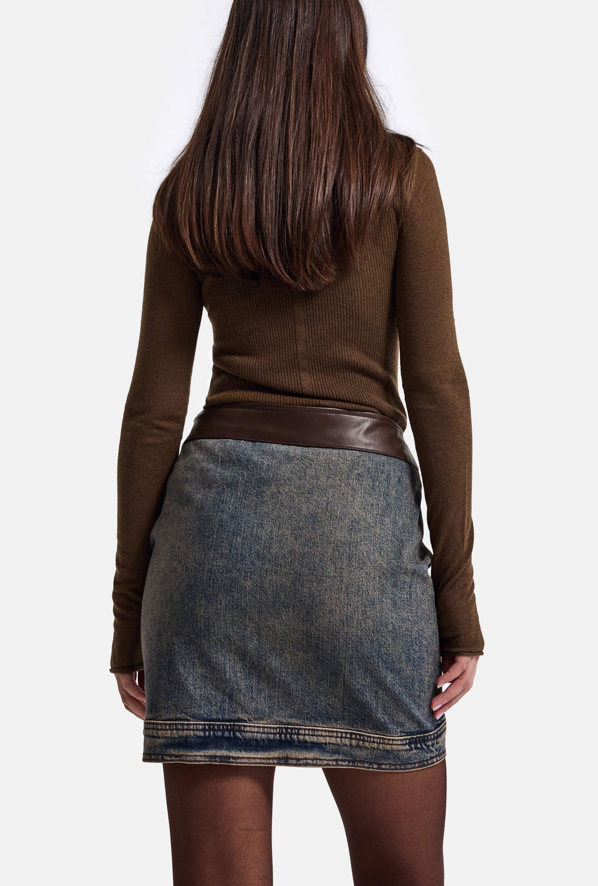 Kadın Koyu Kot 2w6-8 Straight Deri Detaylı Esnek Kumaş Tasarım Mini Denim Etek