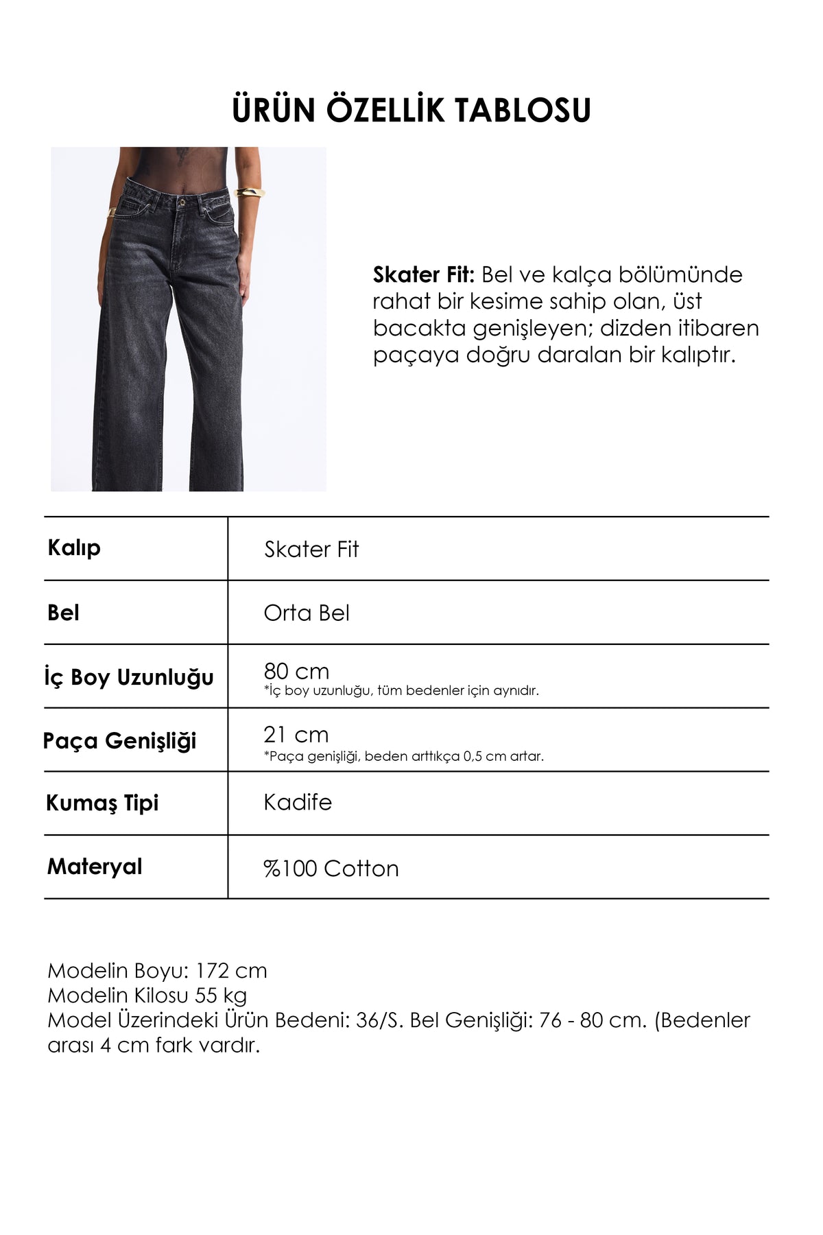 Женские Черные Брюки Cindy 26w5-1 Skater Fit Из Плотного Вельветового Полотна