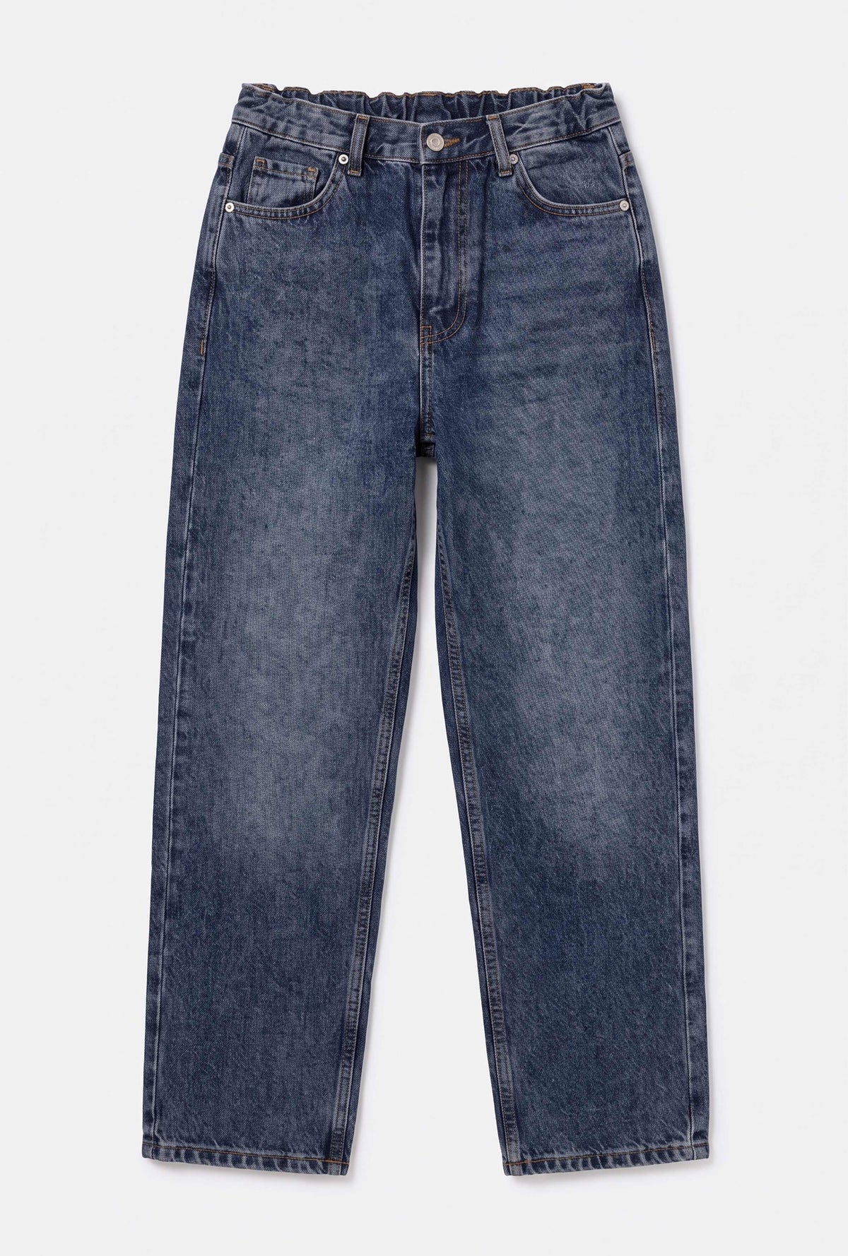 Kadın Koyu Mavi 2w5-5 Relaxed Fit Beli Lastikli Denim Jean