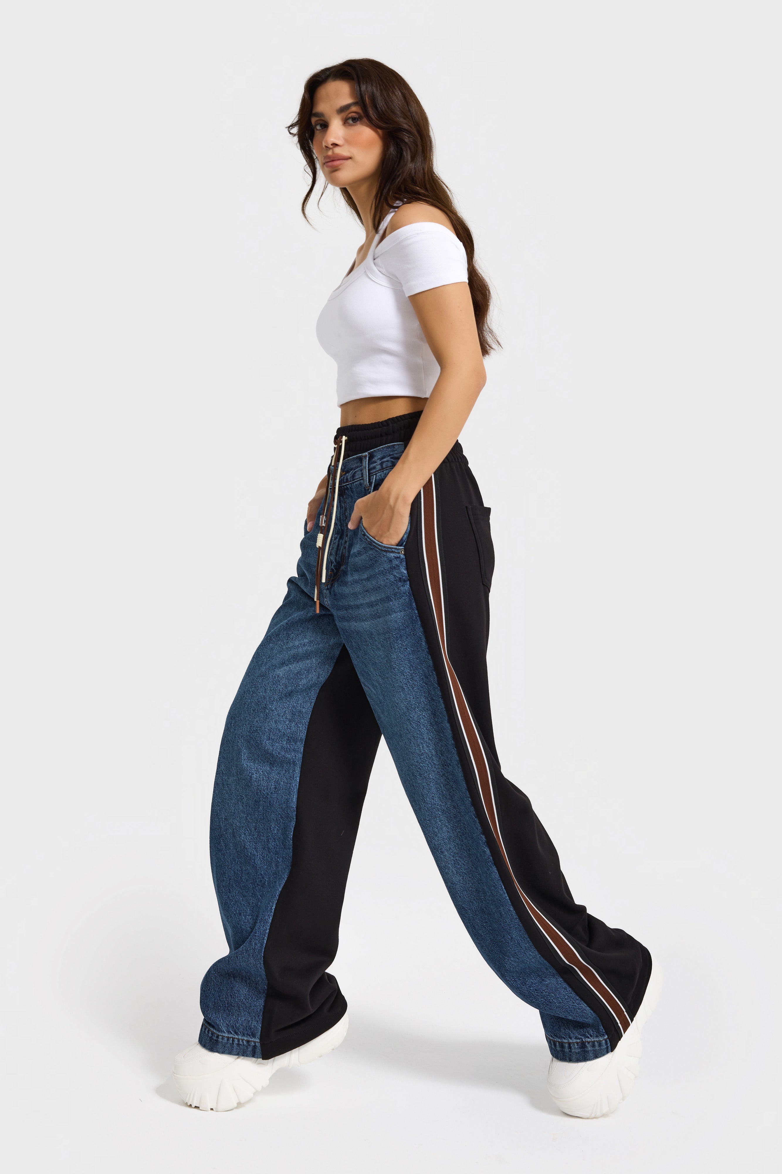 Kadın Koyu Kot Rengi 2w5-5 Straight Fit Bol Kesim Tasarım Denim Jean