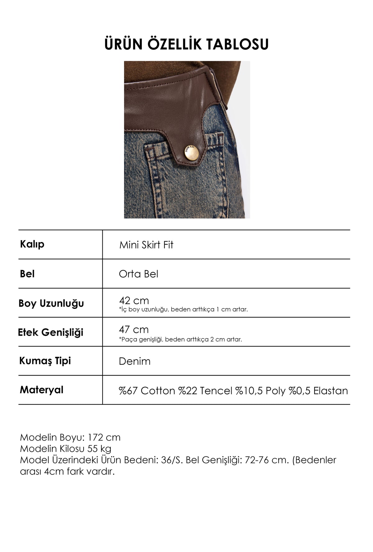 Kadın Koyu Kot 2w6-8 Straight Deri Detaylı Esnek Kumaş Tasarım Mini Denim Etek