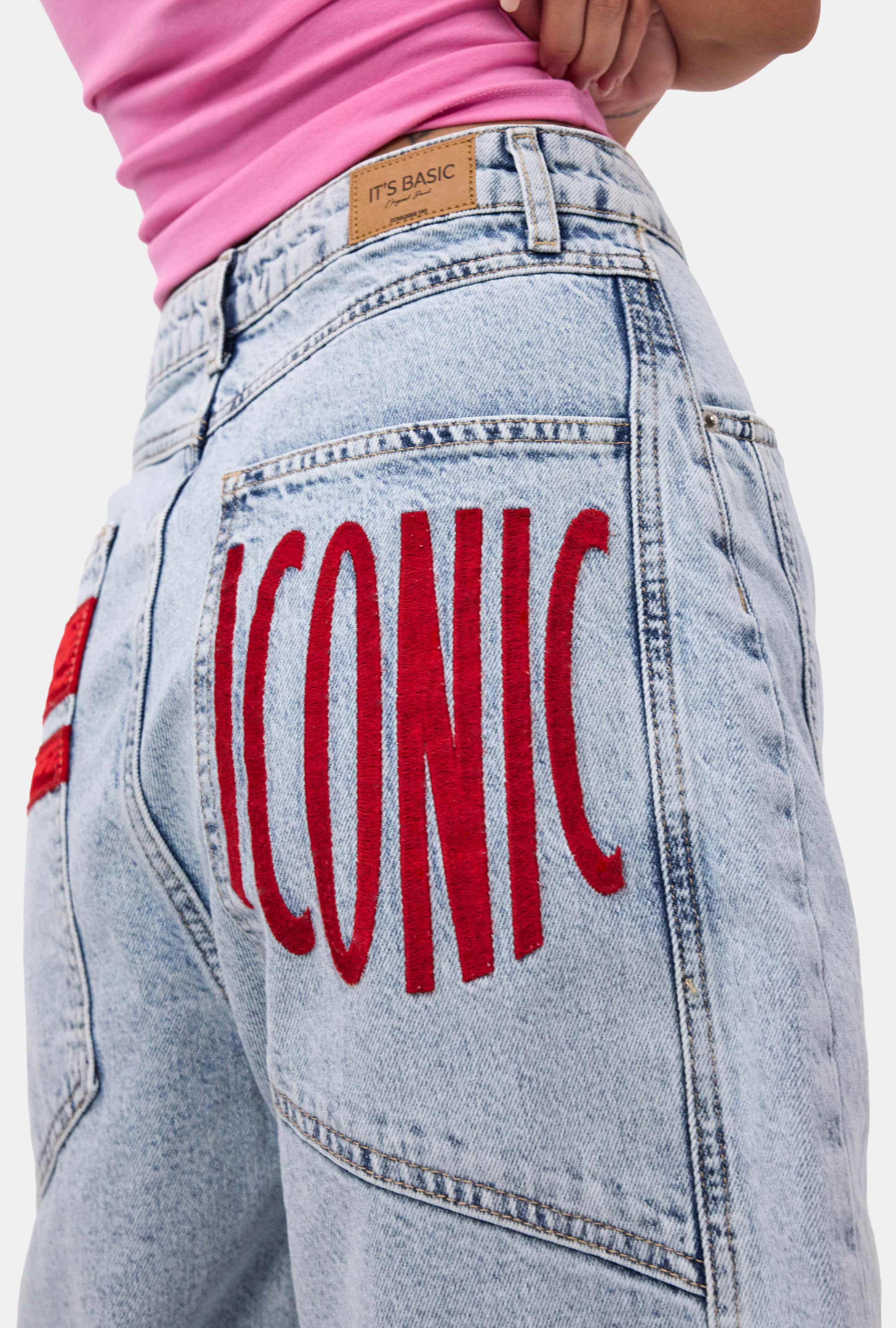Kadın Ice 3s6-3 Mega Baggy Fit Paça ve Cep Detaylı Özel Tasarım Denim Şort